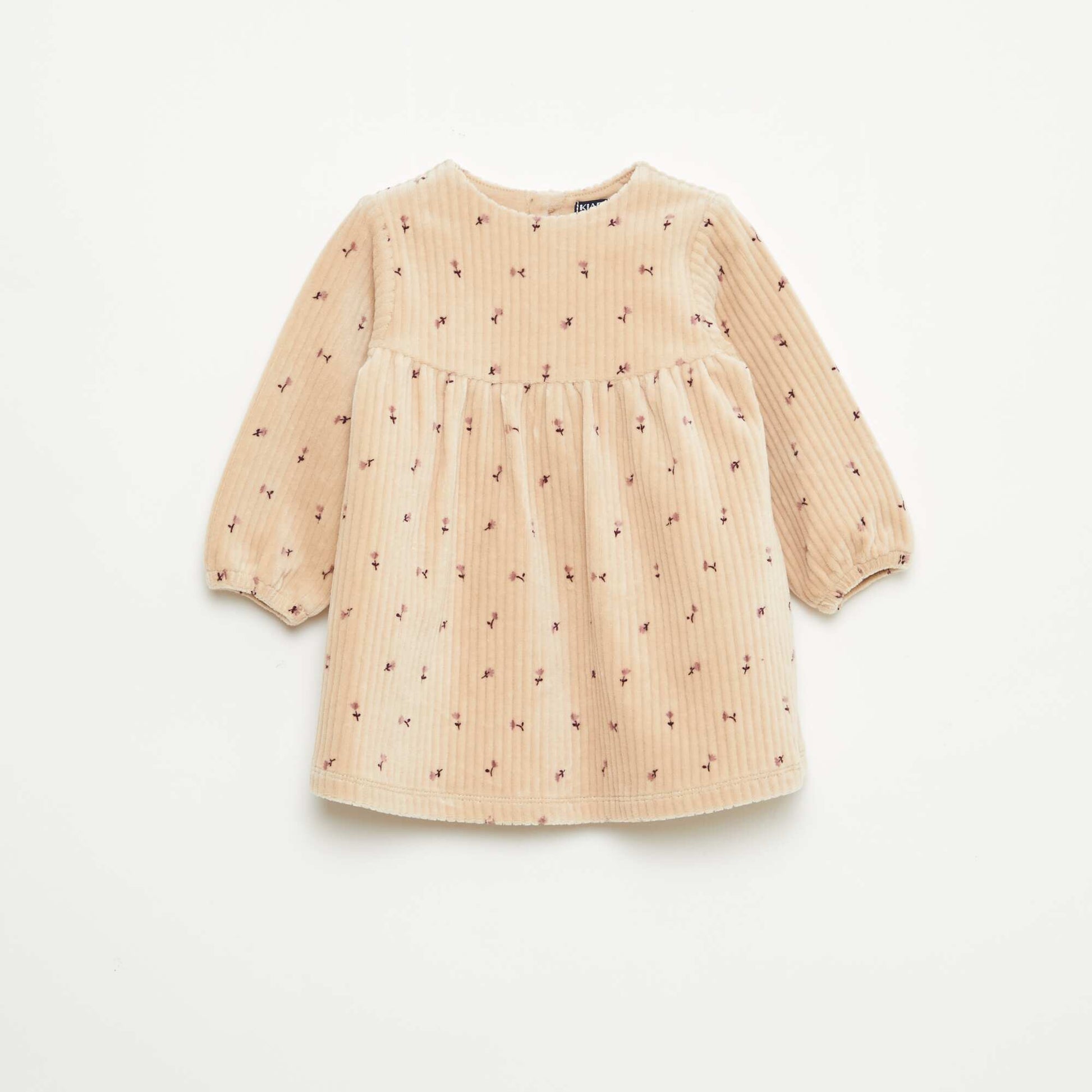 Robe en velours à manches longues avec motif BEIGE