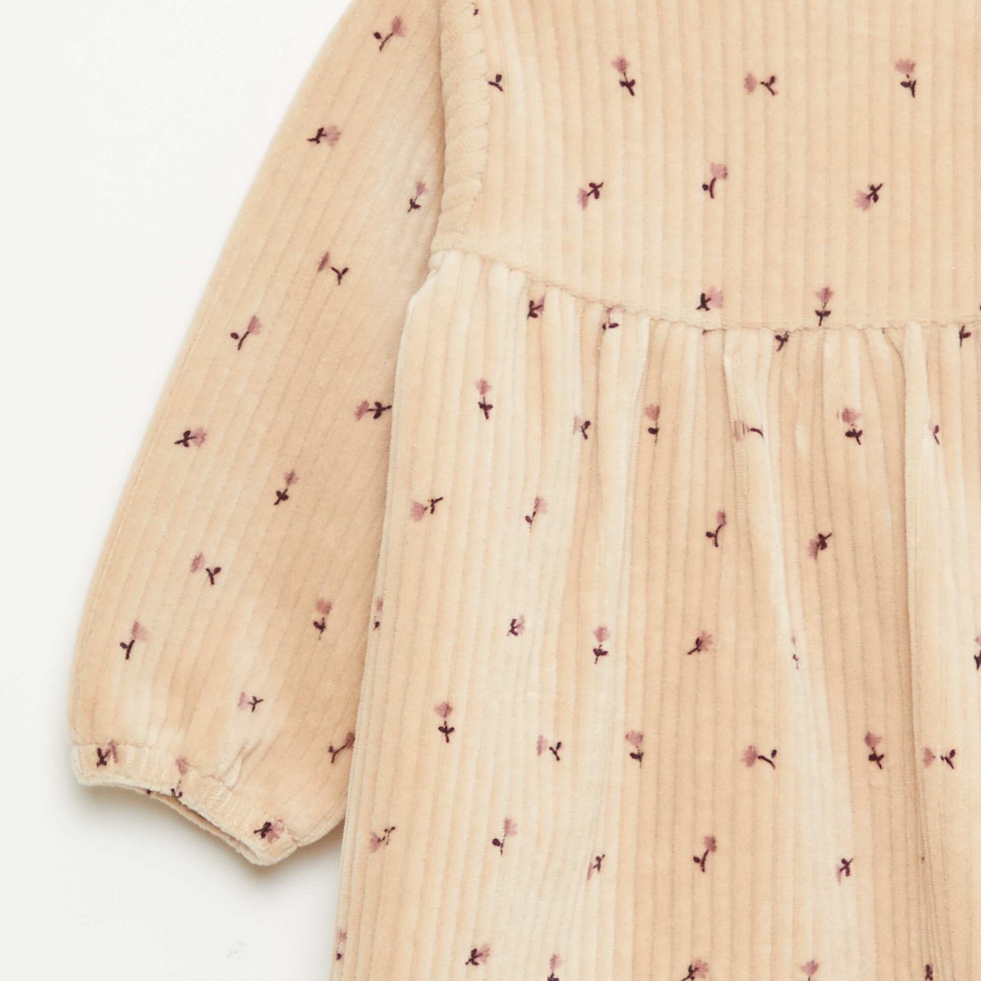 Robe en velours à manches longues avec motif BEIGE