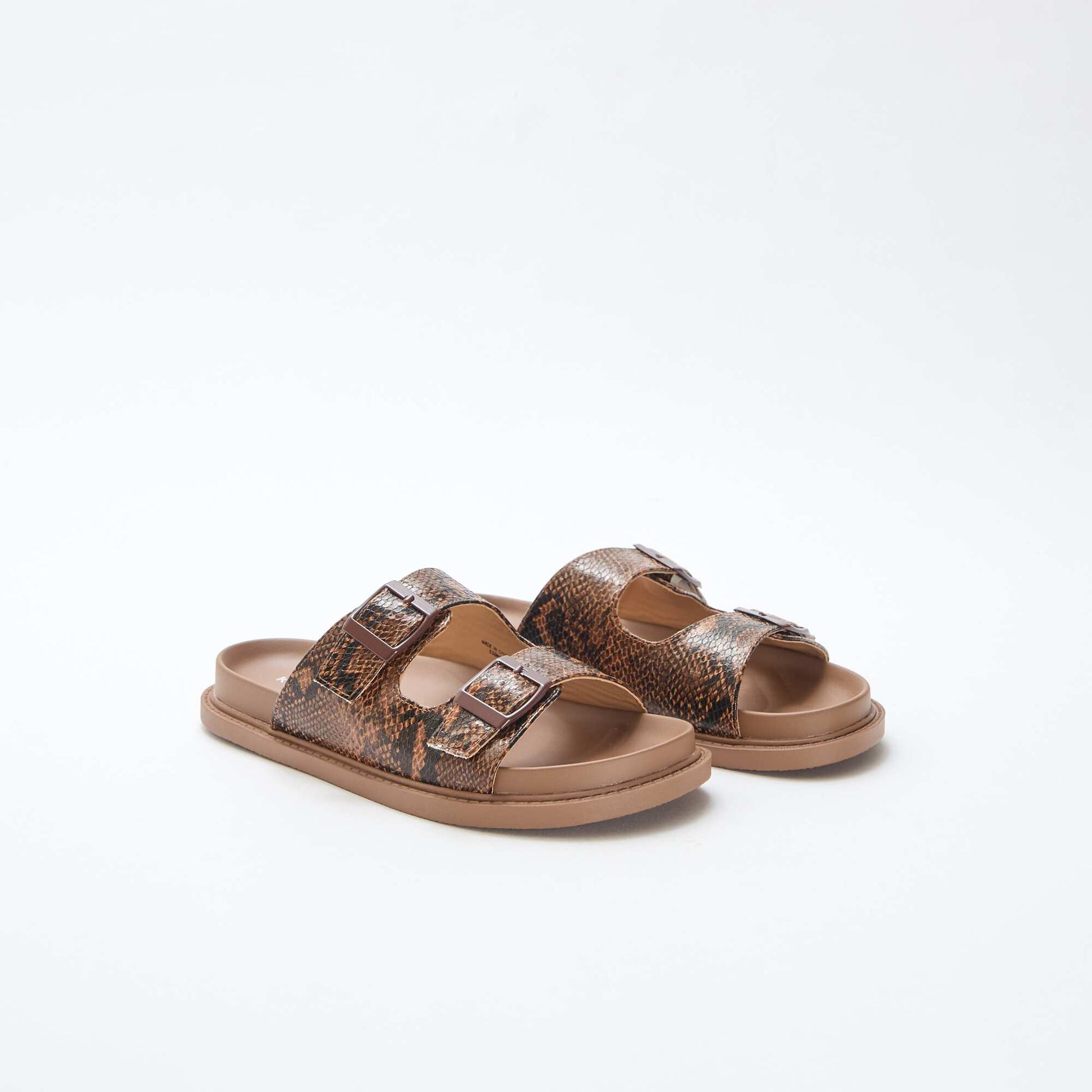 Mules dorées à double bride MARRON