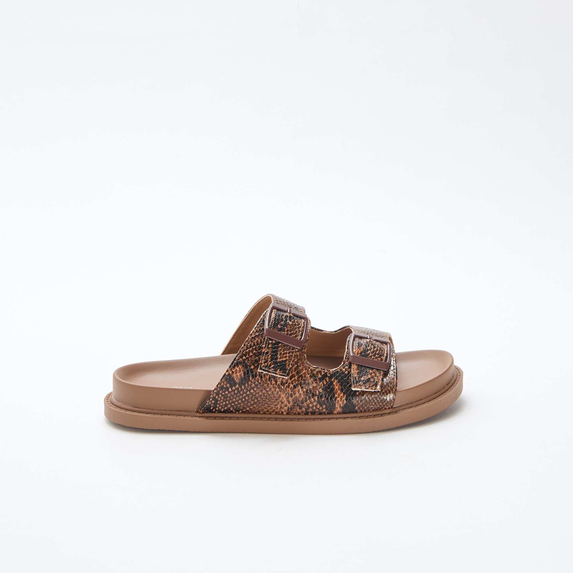Mules dorées à double bride MARRON