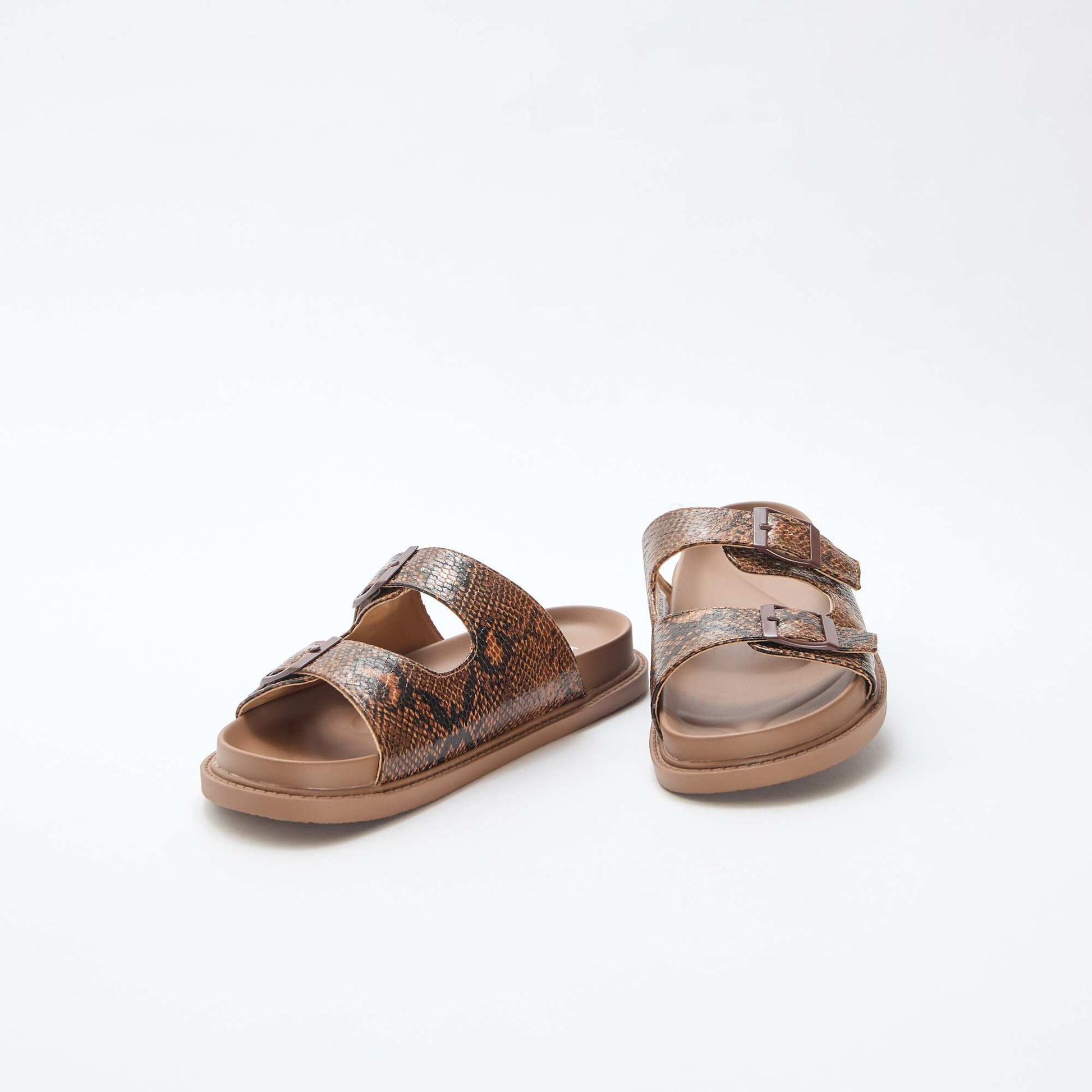 Mules dorées à double bride MARRON