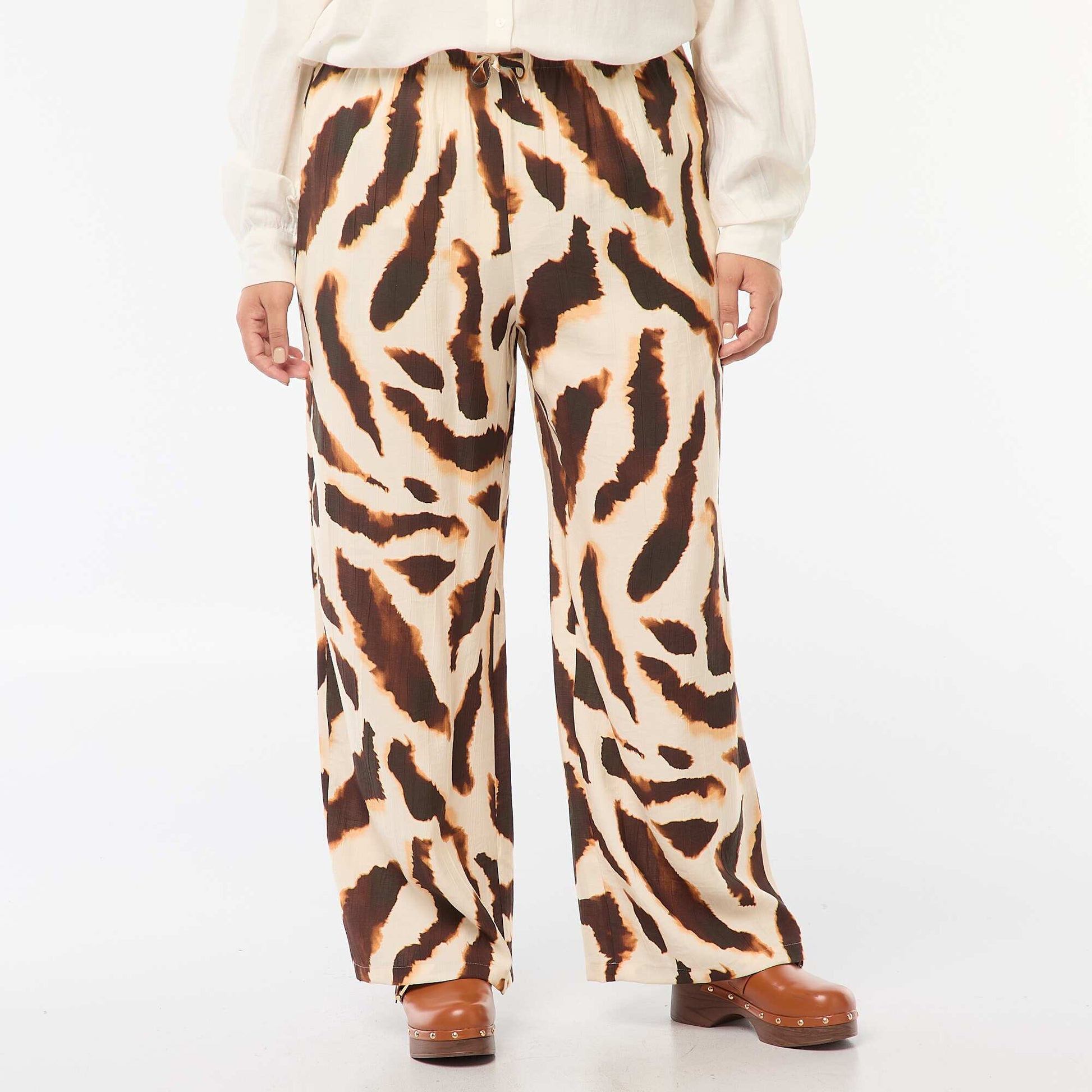 Pantalon large fluide avec motif all over BEIGE