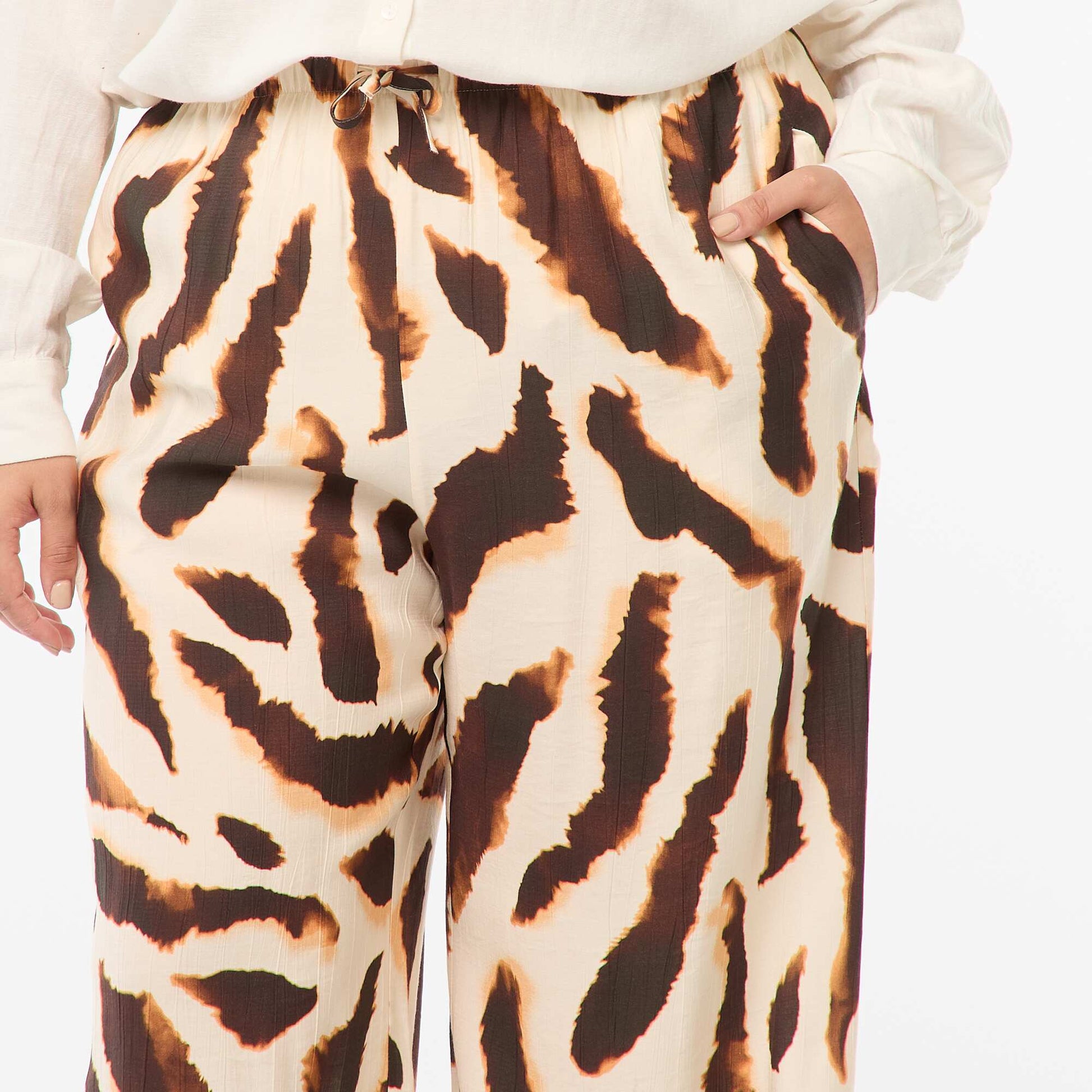 Pantalon large fluide avec motif all over BEIGE