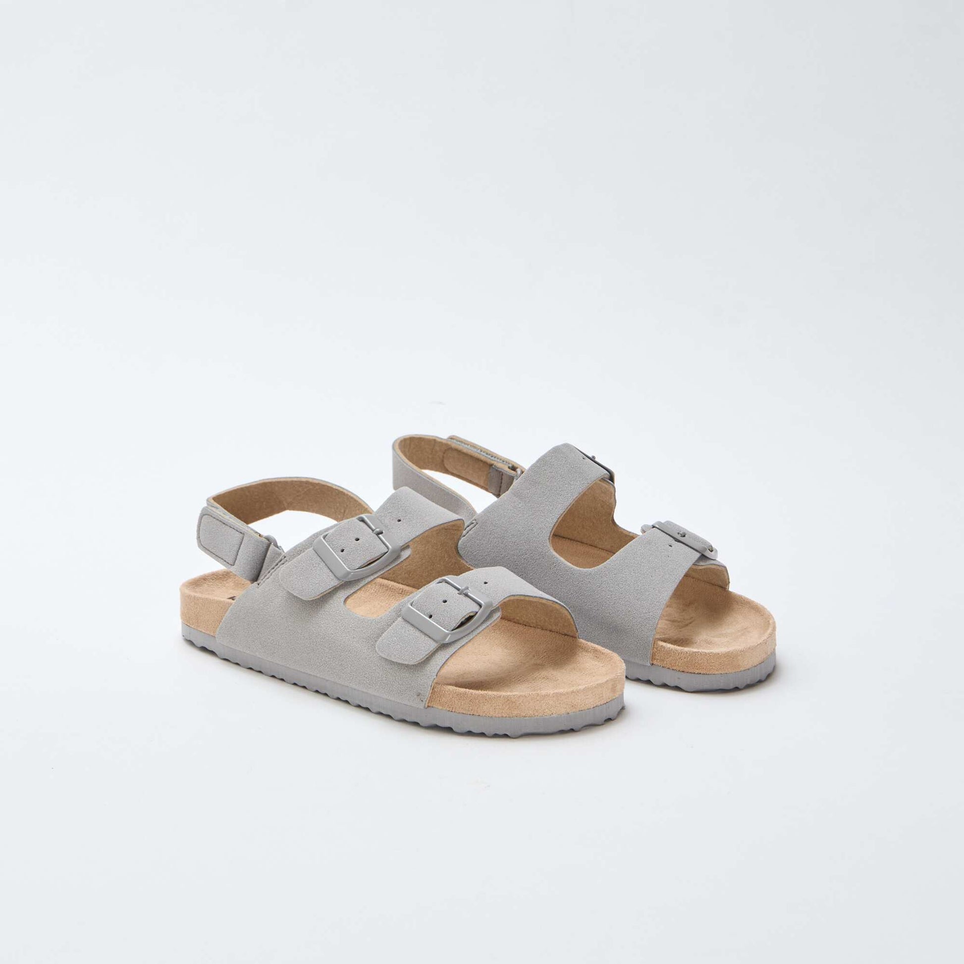 Sandales plates en suédine ajustables GRIS