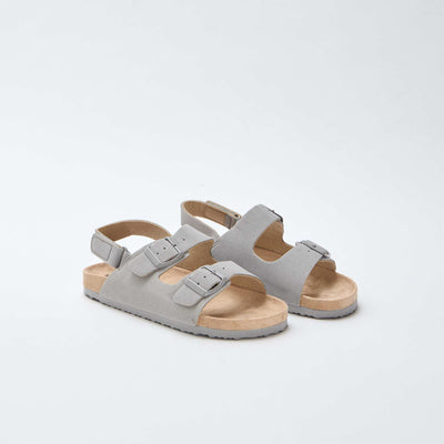 Sandales plates en suédine ajustables GRIS