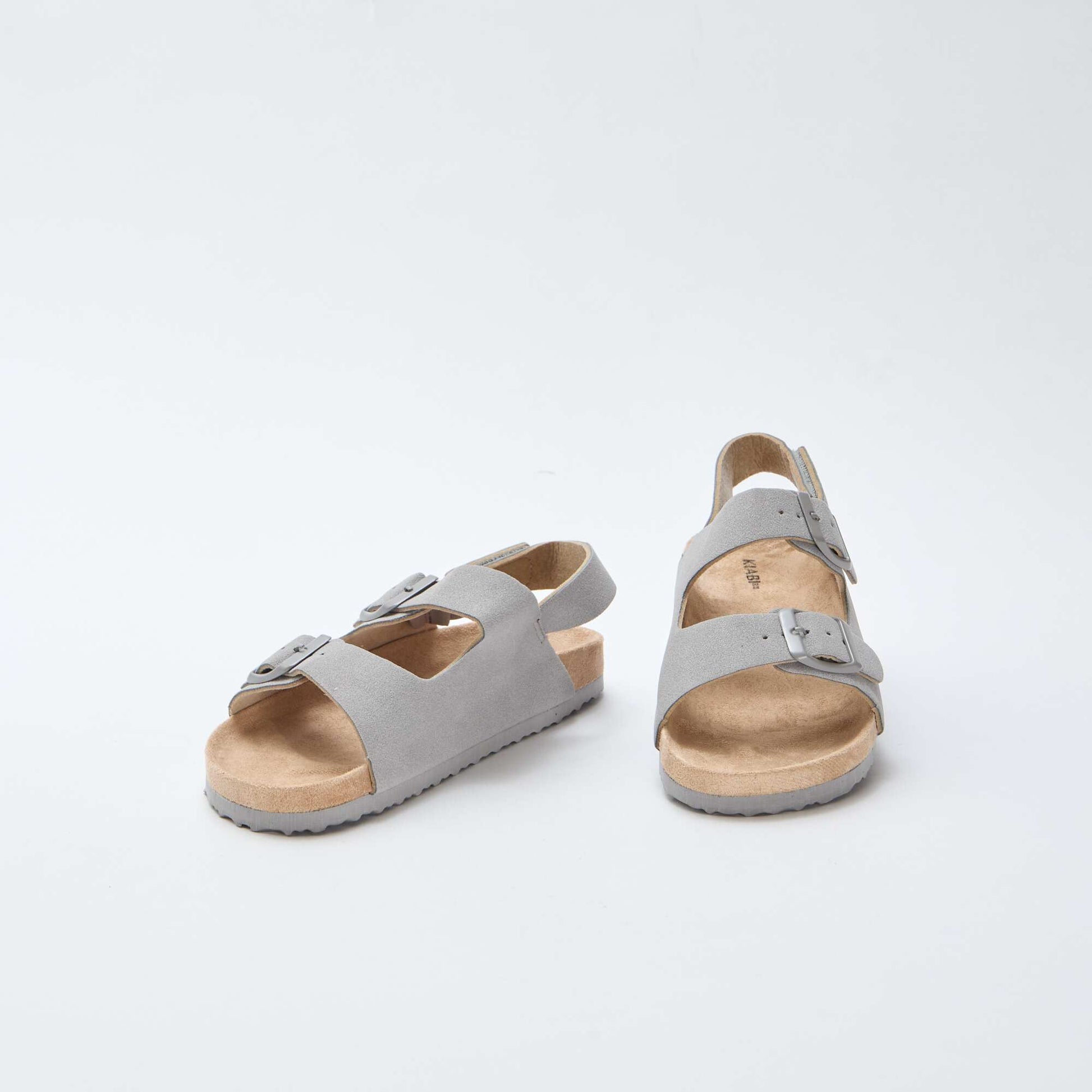 Sandales plates en suédine ajustables GRIS