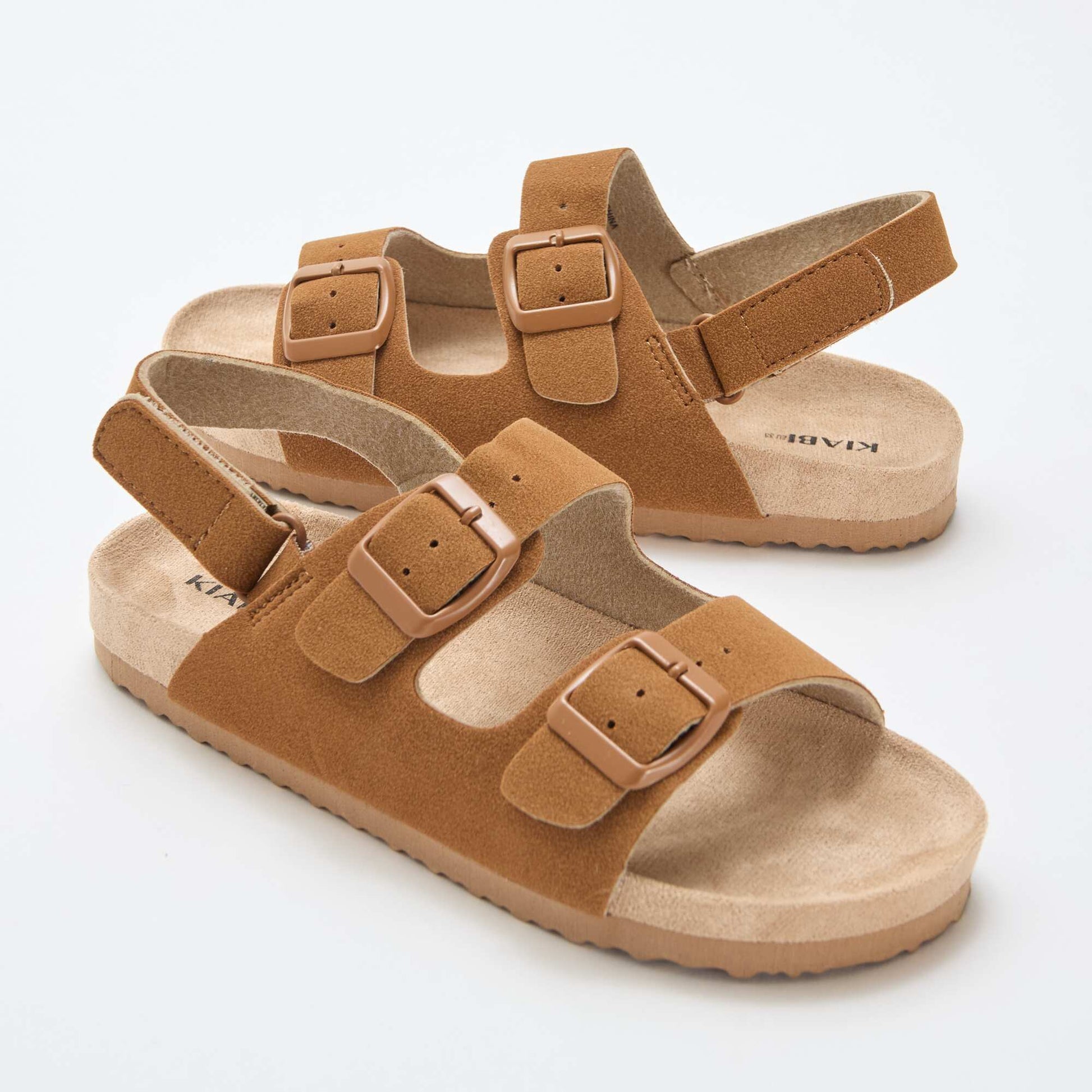 Sandales plates en suédine ajustables MARRON