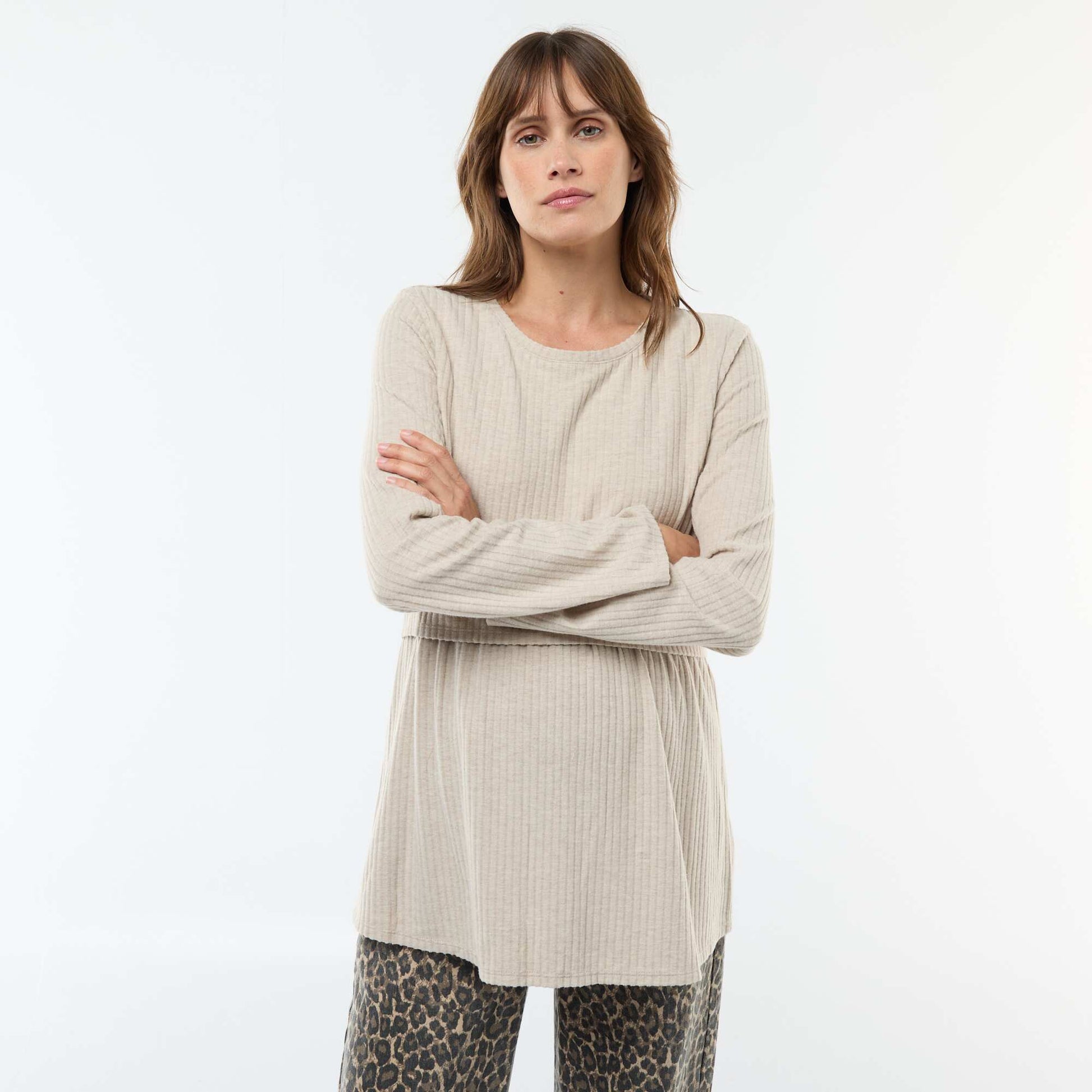 T-shirt d'allaitement côtelé BEIGE