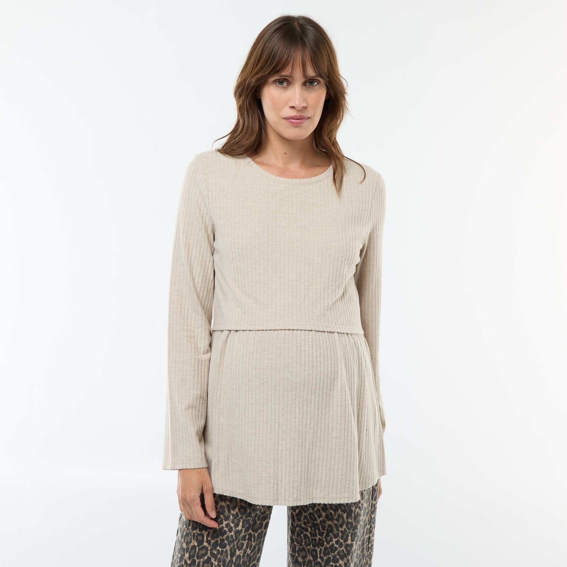 T-shirt d'allaitement côtelé BEIGE