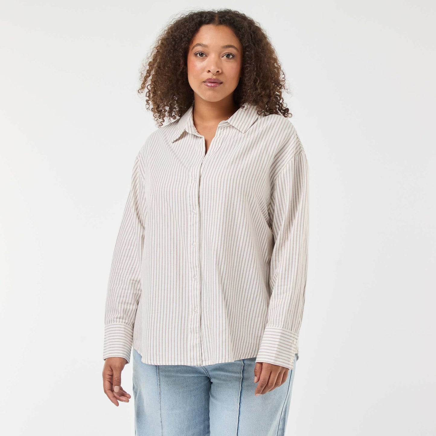 Chemise rayée en coton oxford BEIGE