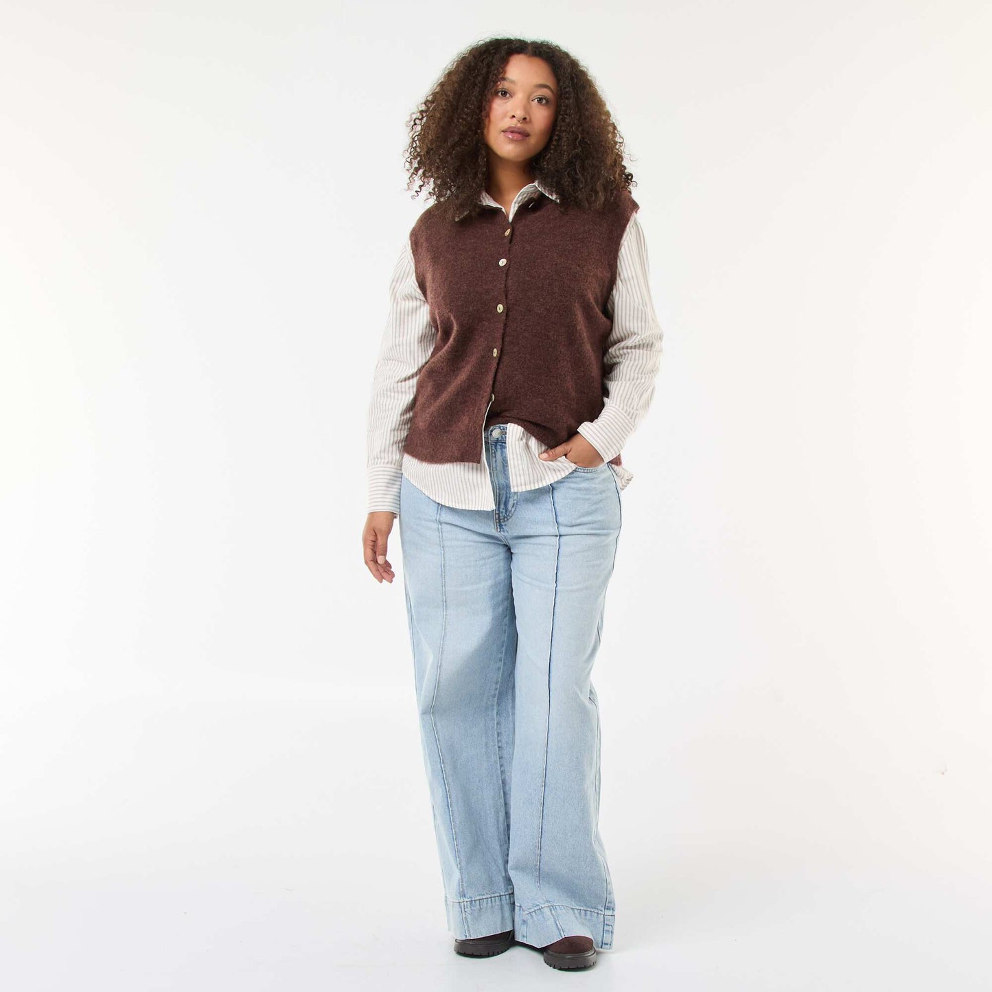 Chemise rayée en coton oxford BEIGE