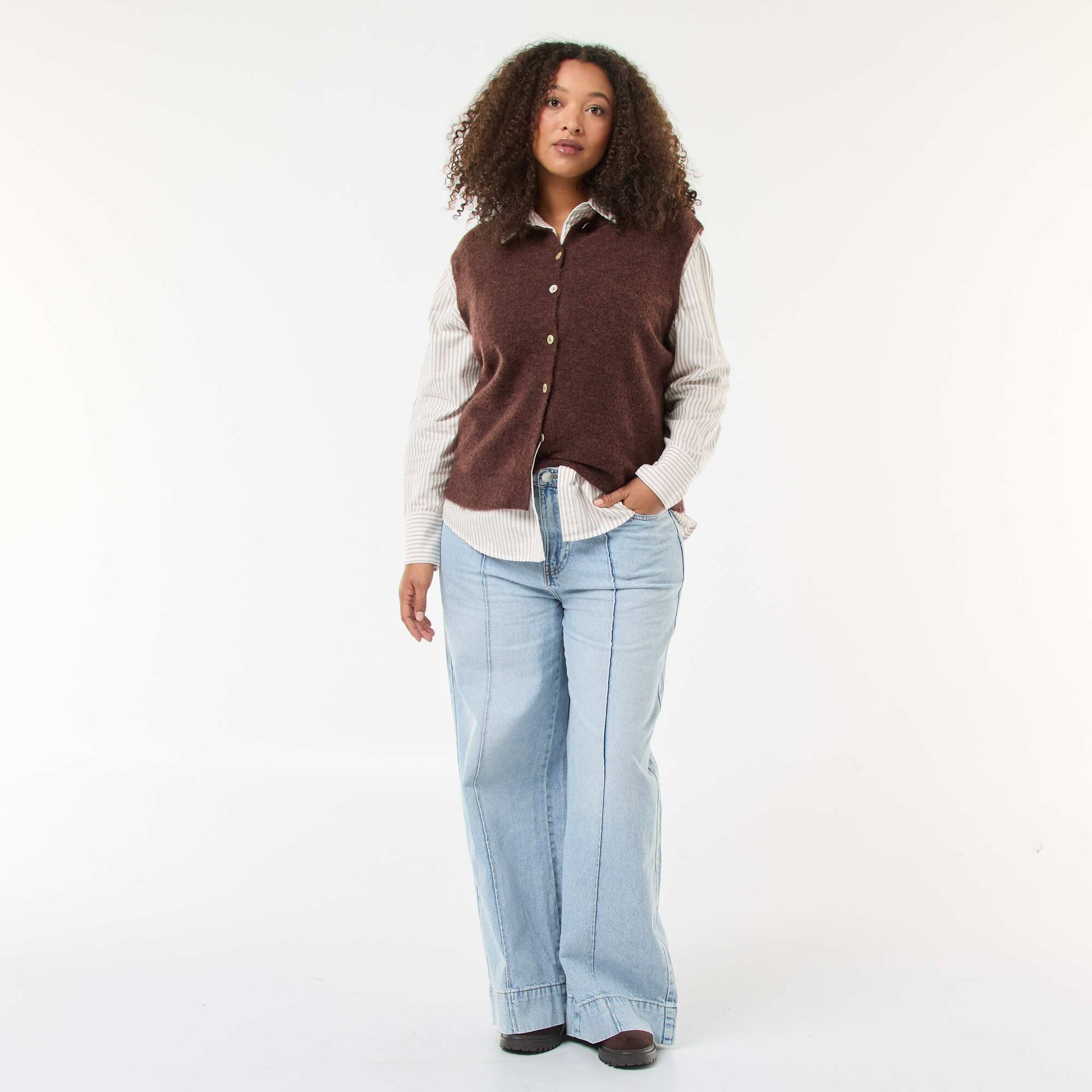 Chemise rayée en coton oxford BEIGE