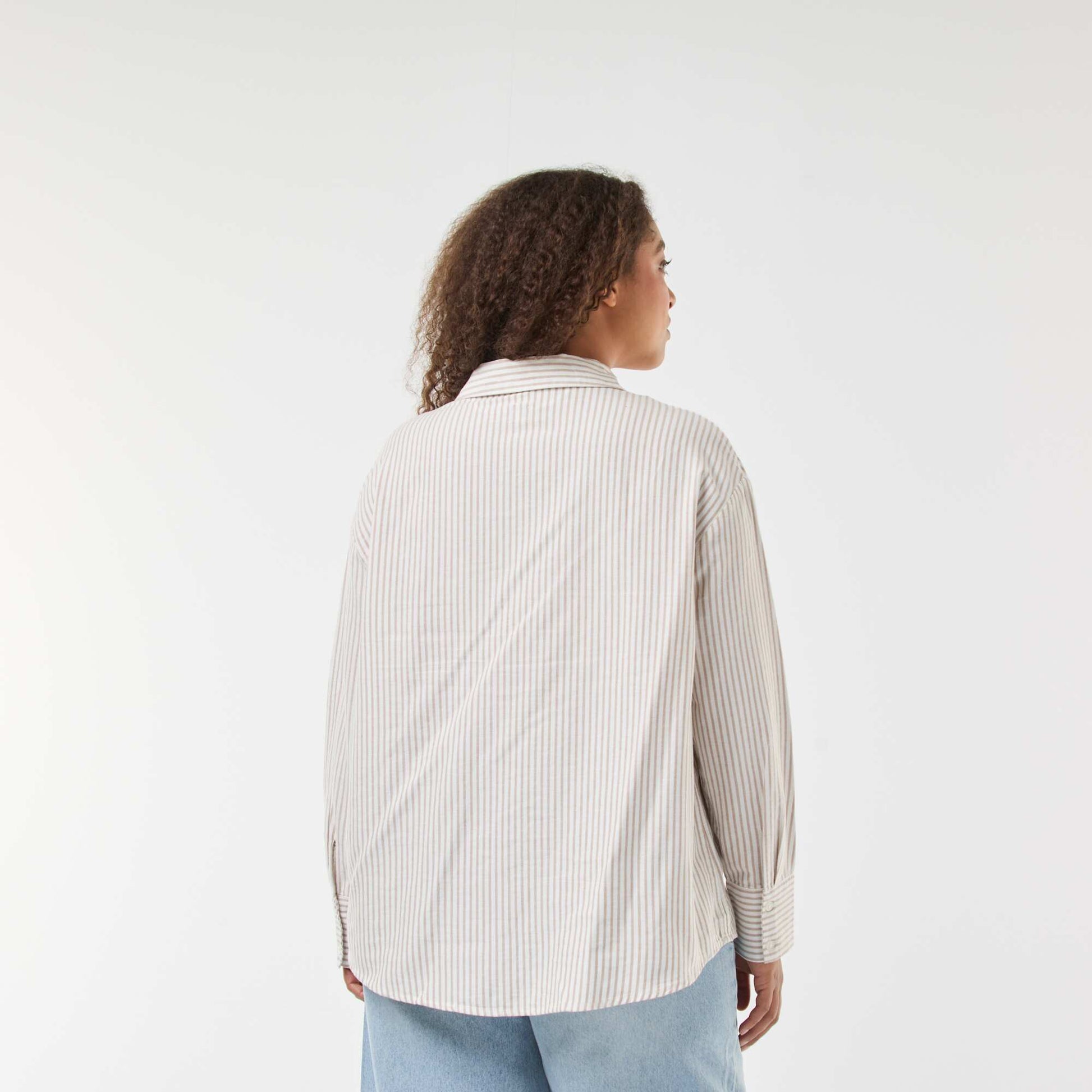 Chemise rayée en coton oxford BEIGE