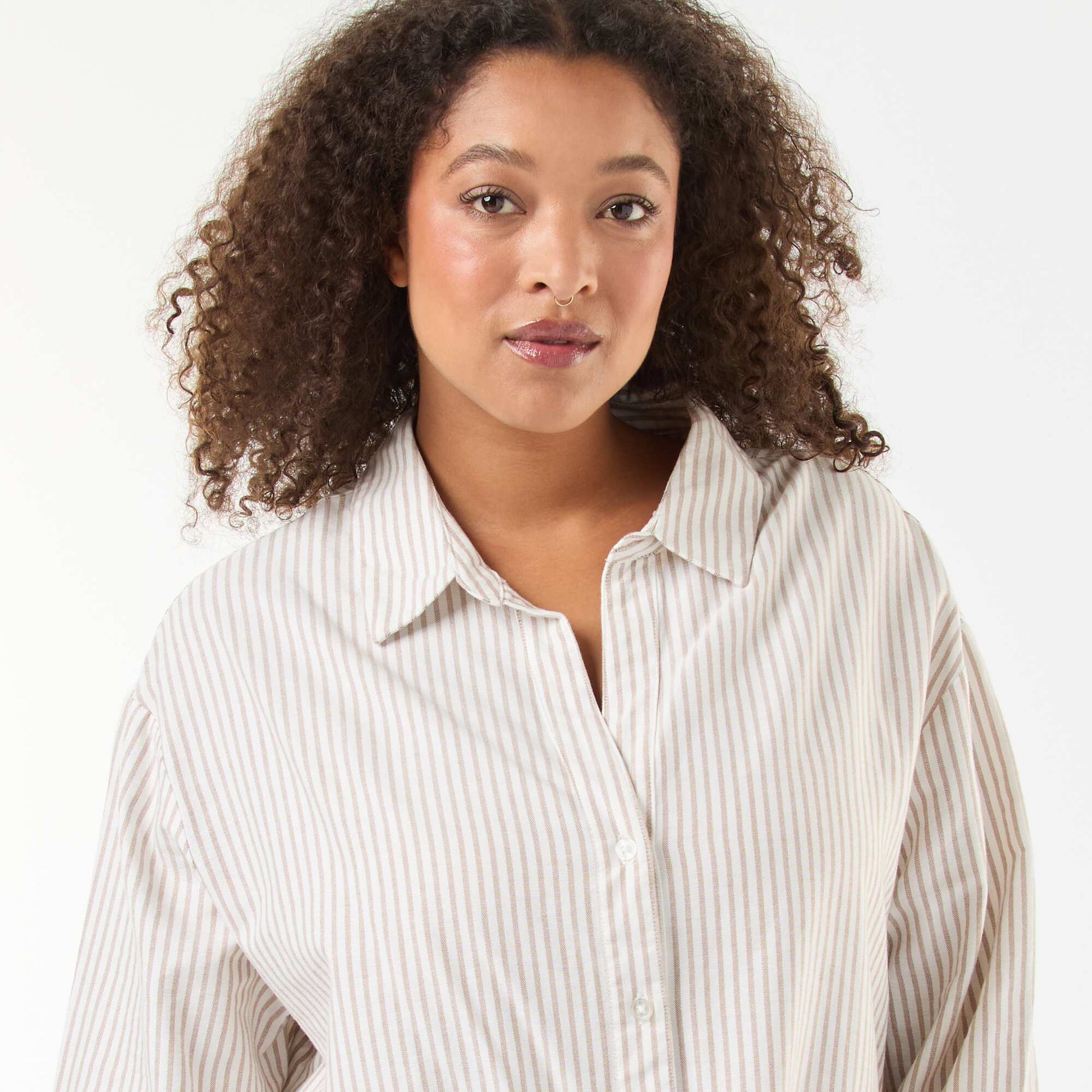 Chemise rayée en coton oxford BEIGE