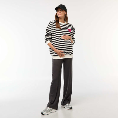 Pantalon de maternité large en rib GRIS FONCé