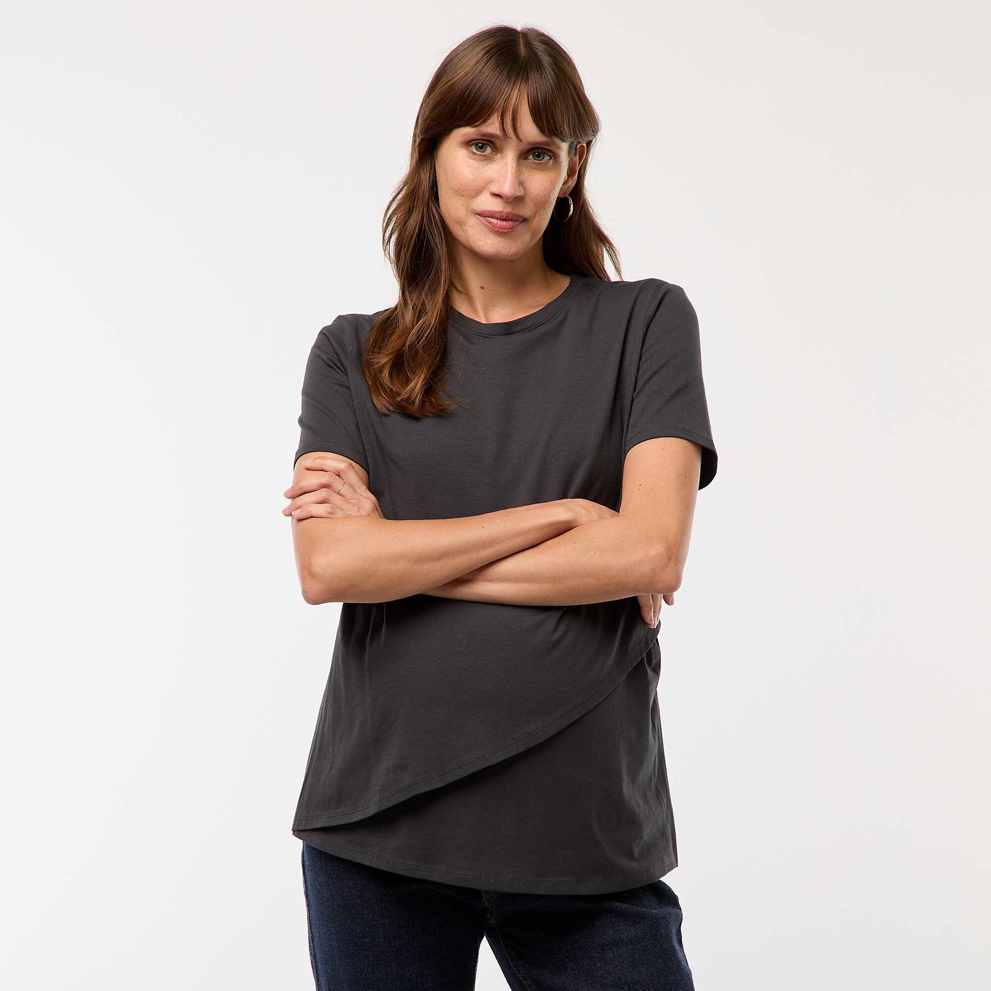Tee-shirt basique d'allaitement GRIS FONCé