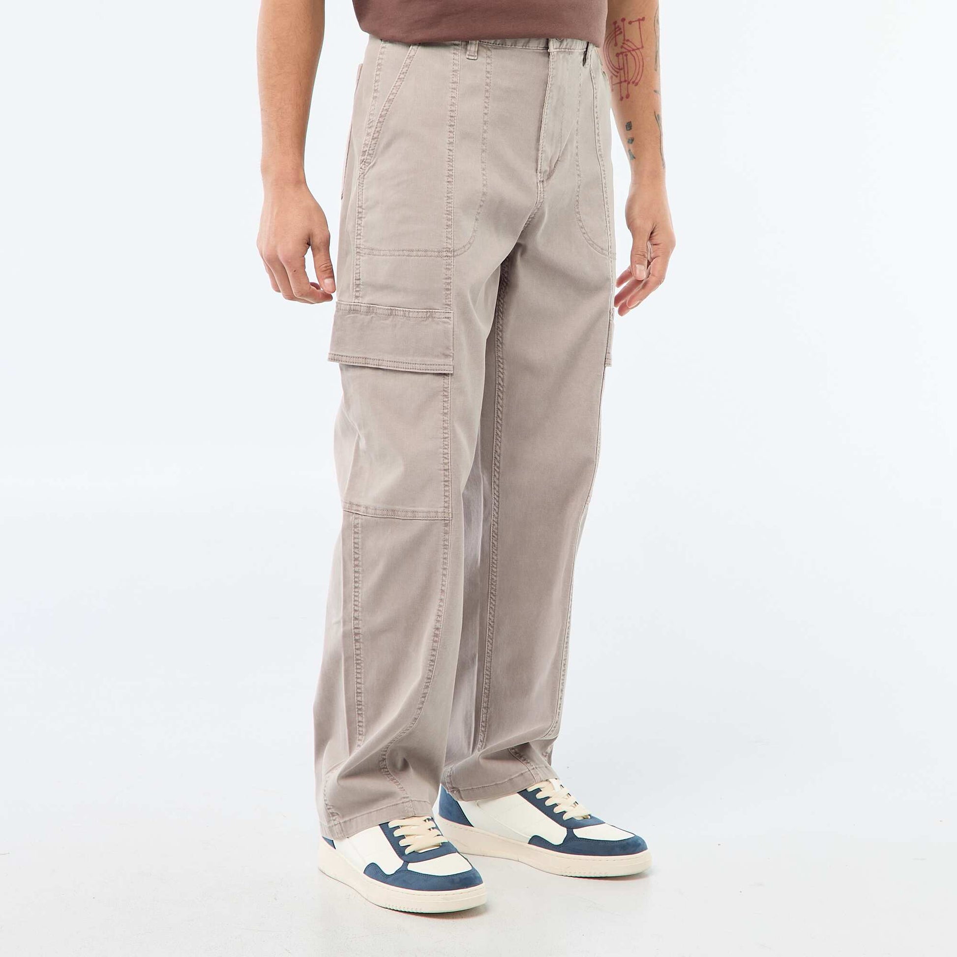 Pantalon multipoches uni coupe droite / Regular Fit GRIS