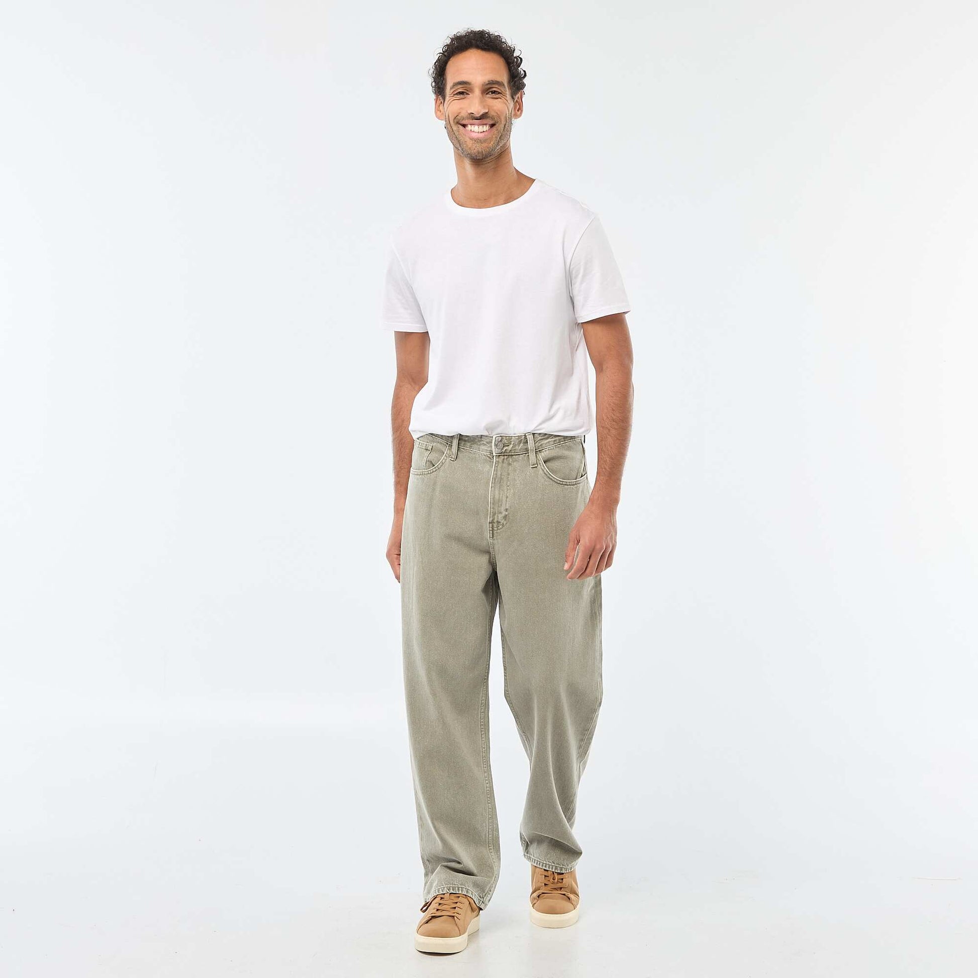 Pantalon baggy uni en twill VERT