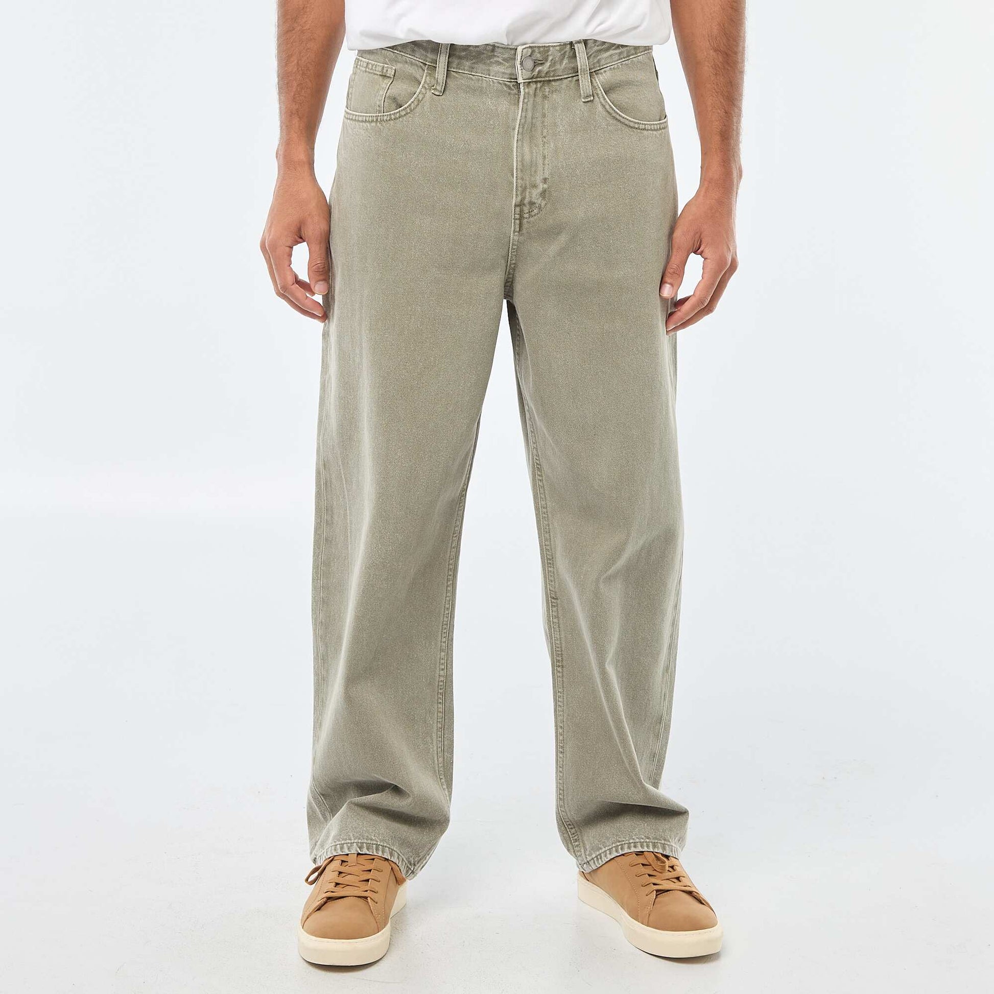 Pantalon baggy uni en twill VERT