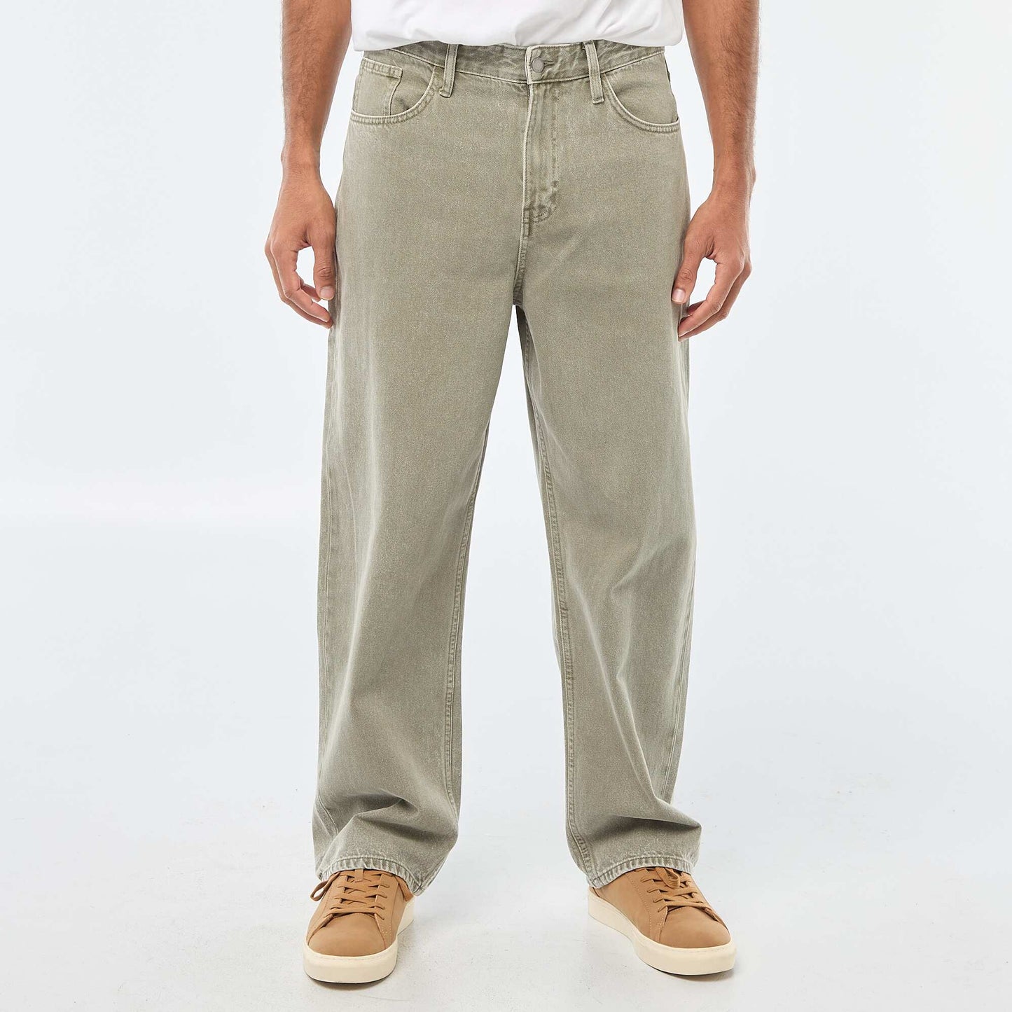 Pantalon baggy uni en twill VERT