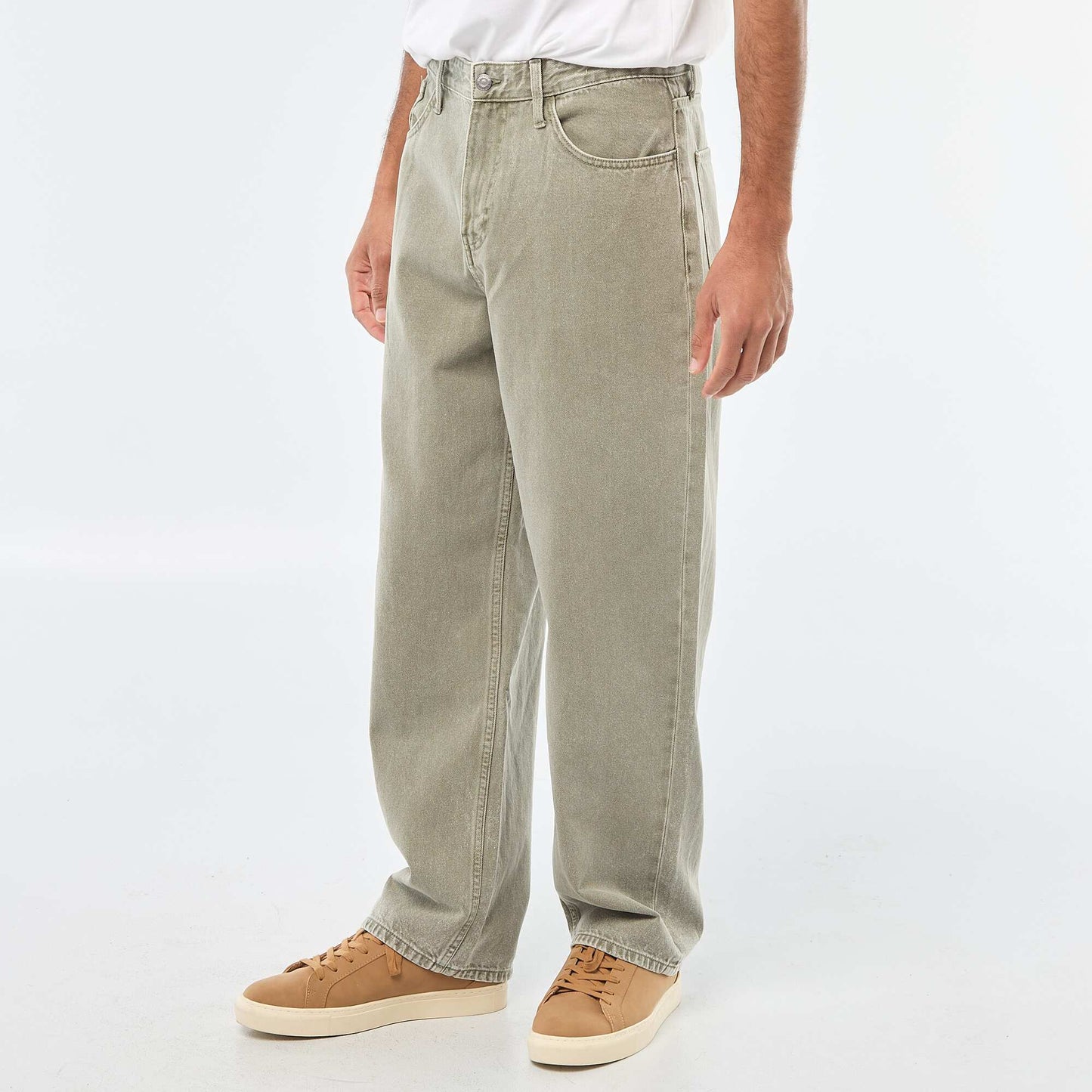 Pantalon baggy uni en twill VERT