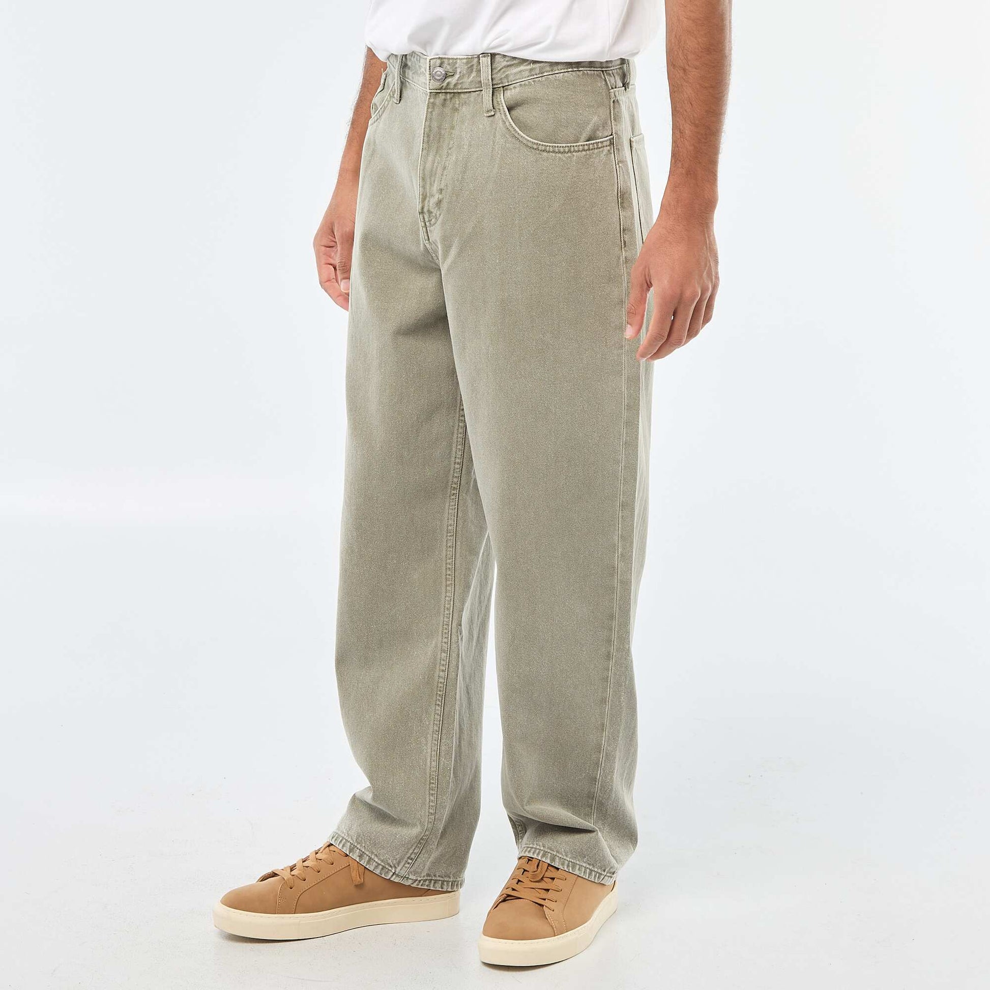 Pantalon baggy uni en twill VERT