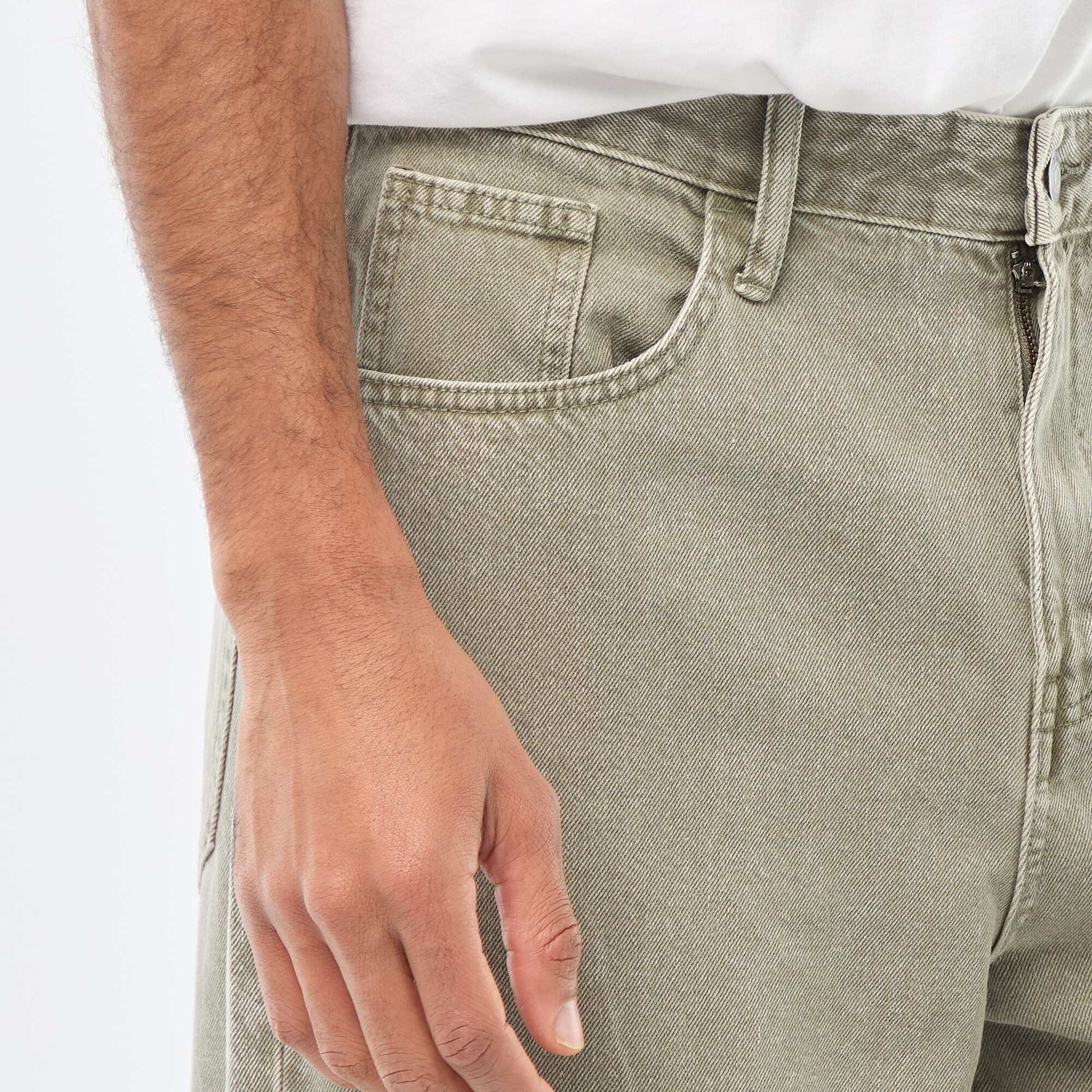 Pantalon baggy uni en twill VERT