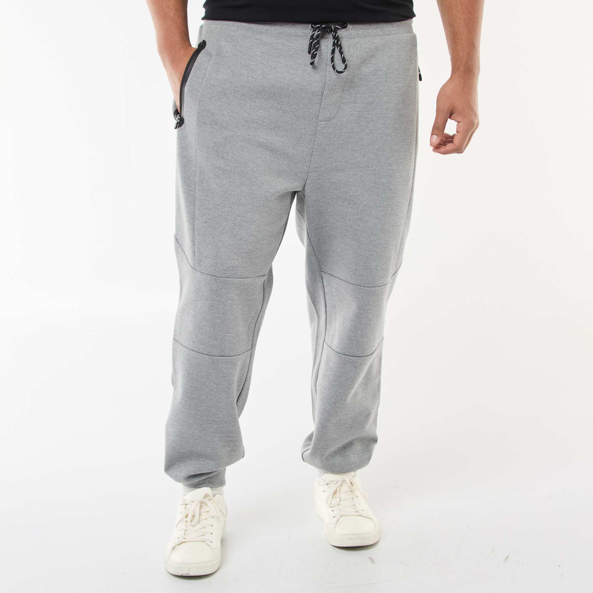 Jogging en maille piquée unie en coton GRIS