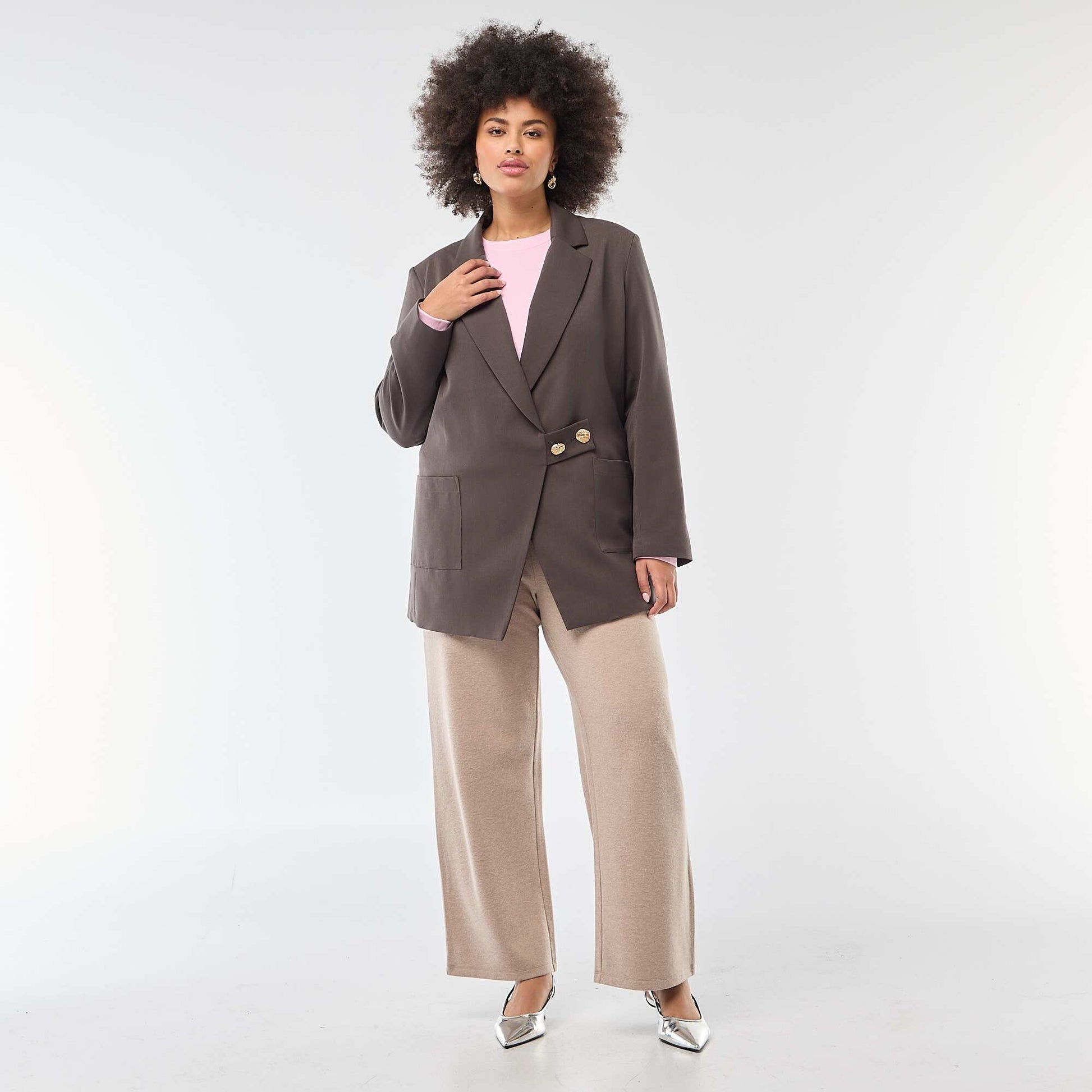 Pantalon confort en maille côtelée MARRON