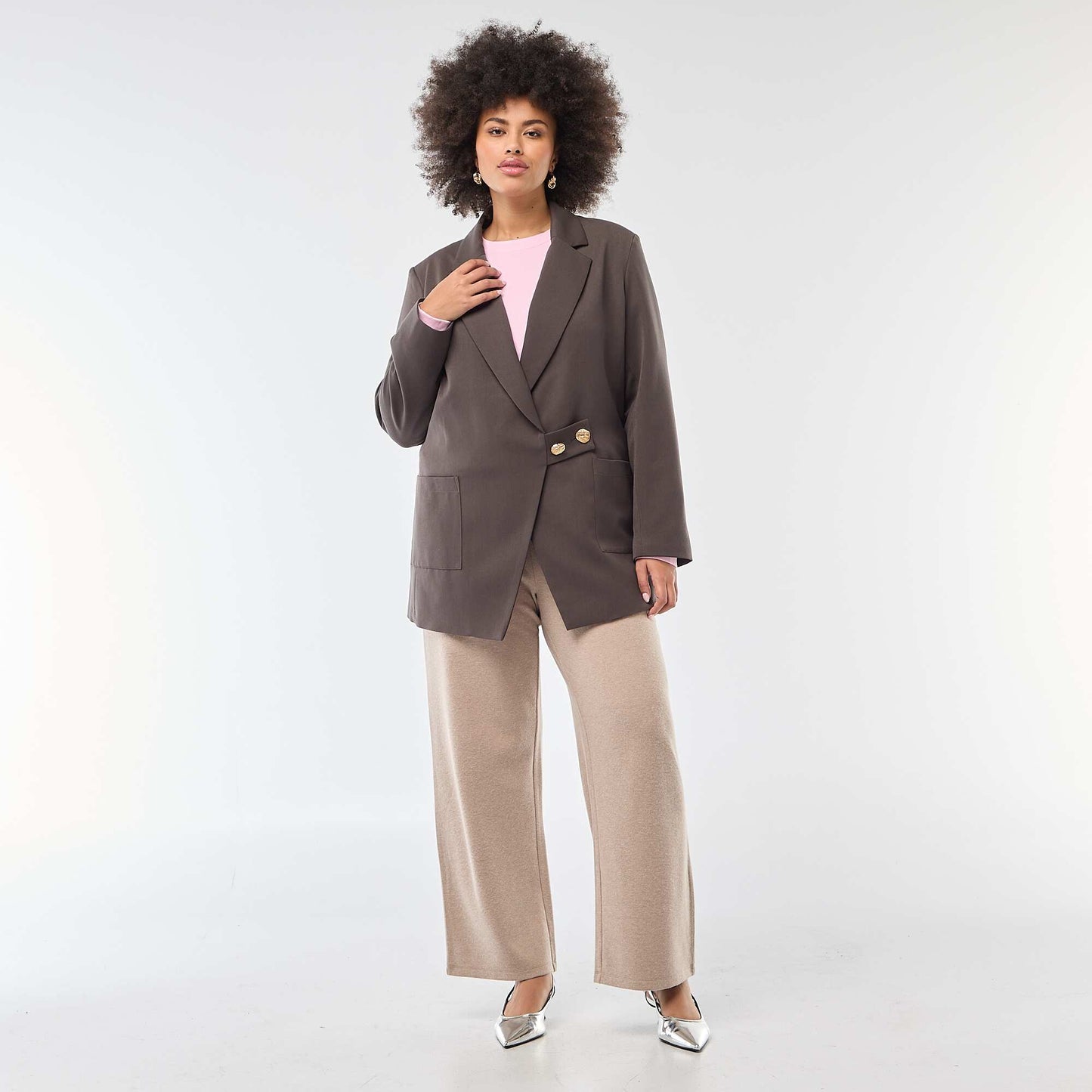 Pantalon confort en maille côtelée MARRON