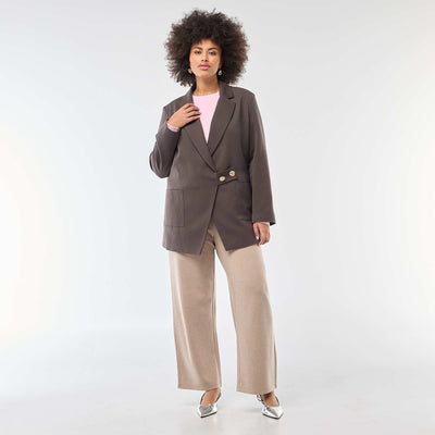 Pantalon confort en maille côtelée MARRON