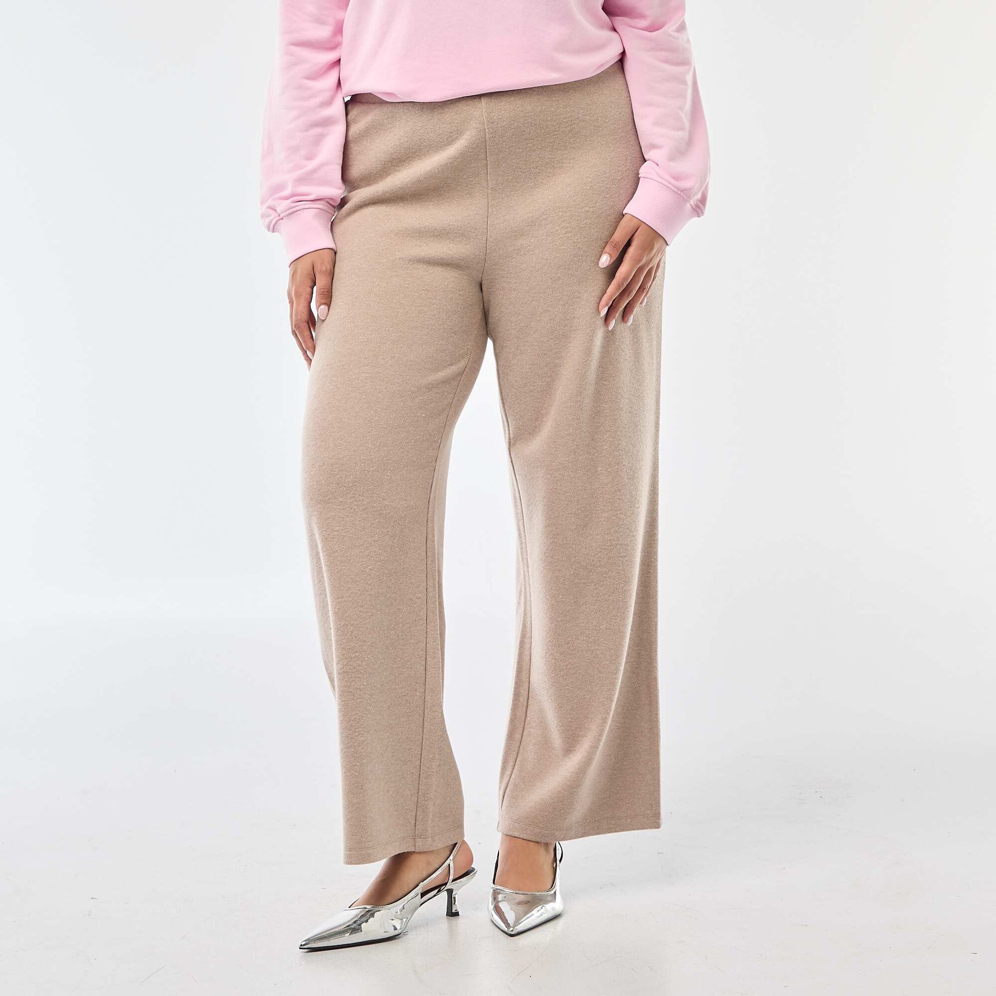 Pantalon confort en maille côtelée MARRON