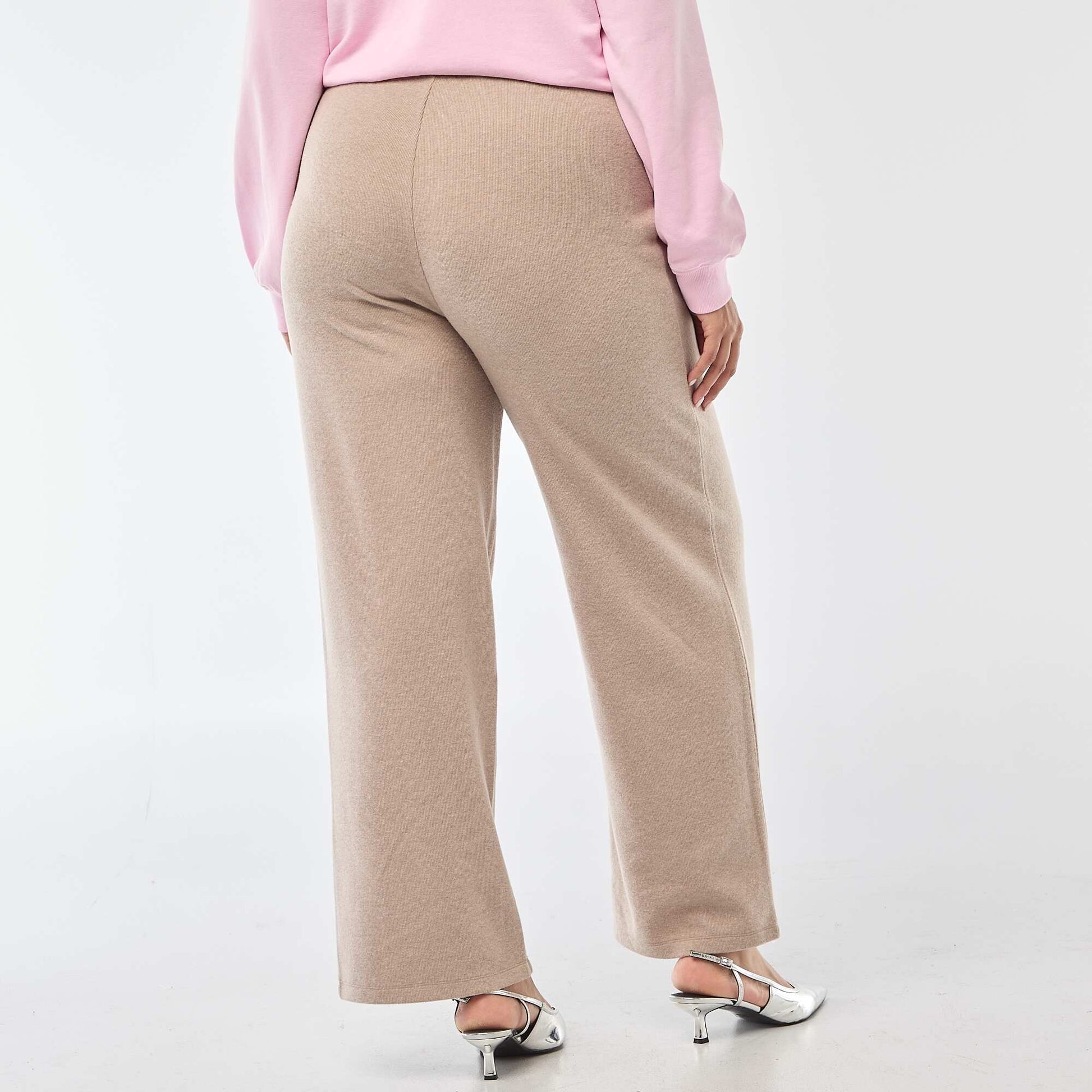 Pantalon confort en maille côtelée MARRON