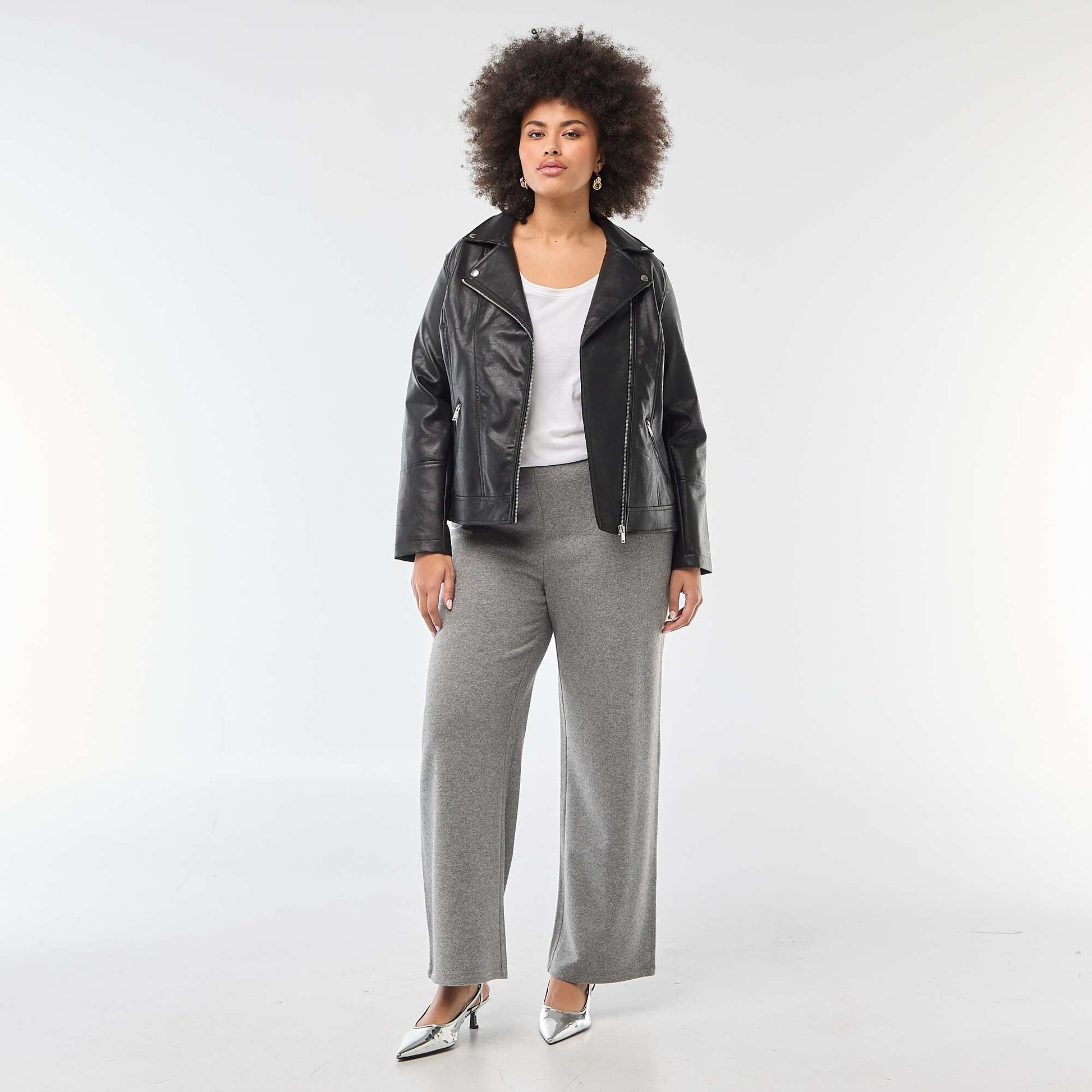 Pantalon confort en maille côtelée GRIS