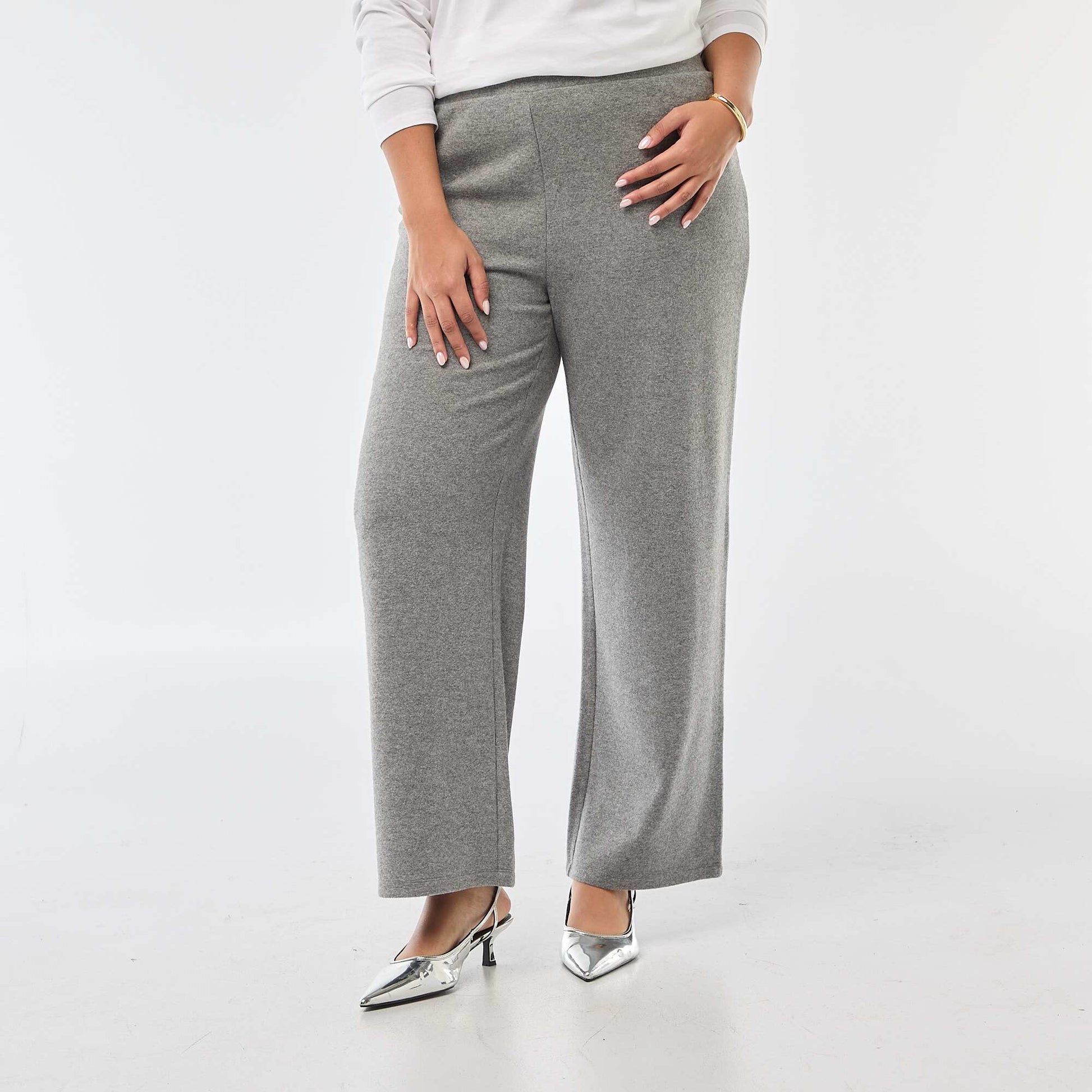 Pantalon confort en maille côtelée GRIS