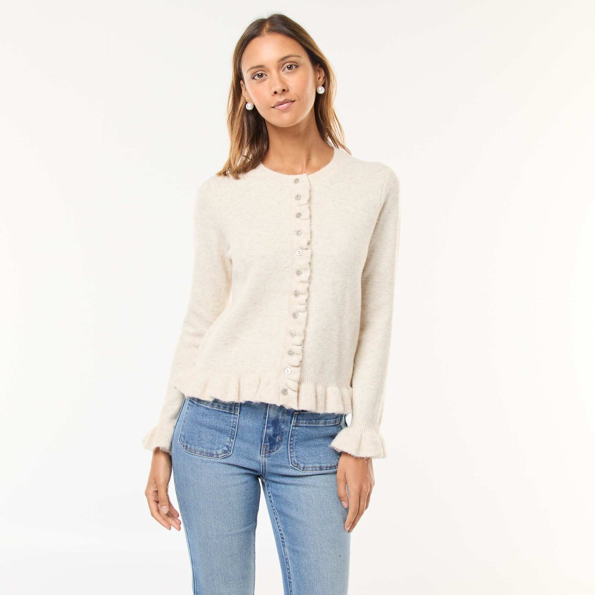 Gilet mouliné avec détails ondulés BEIGE