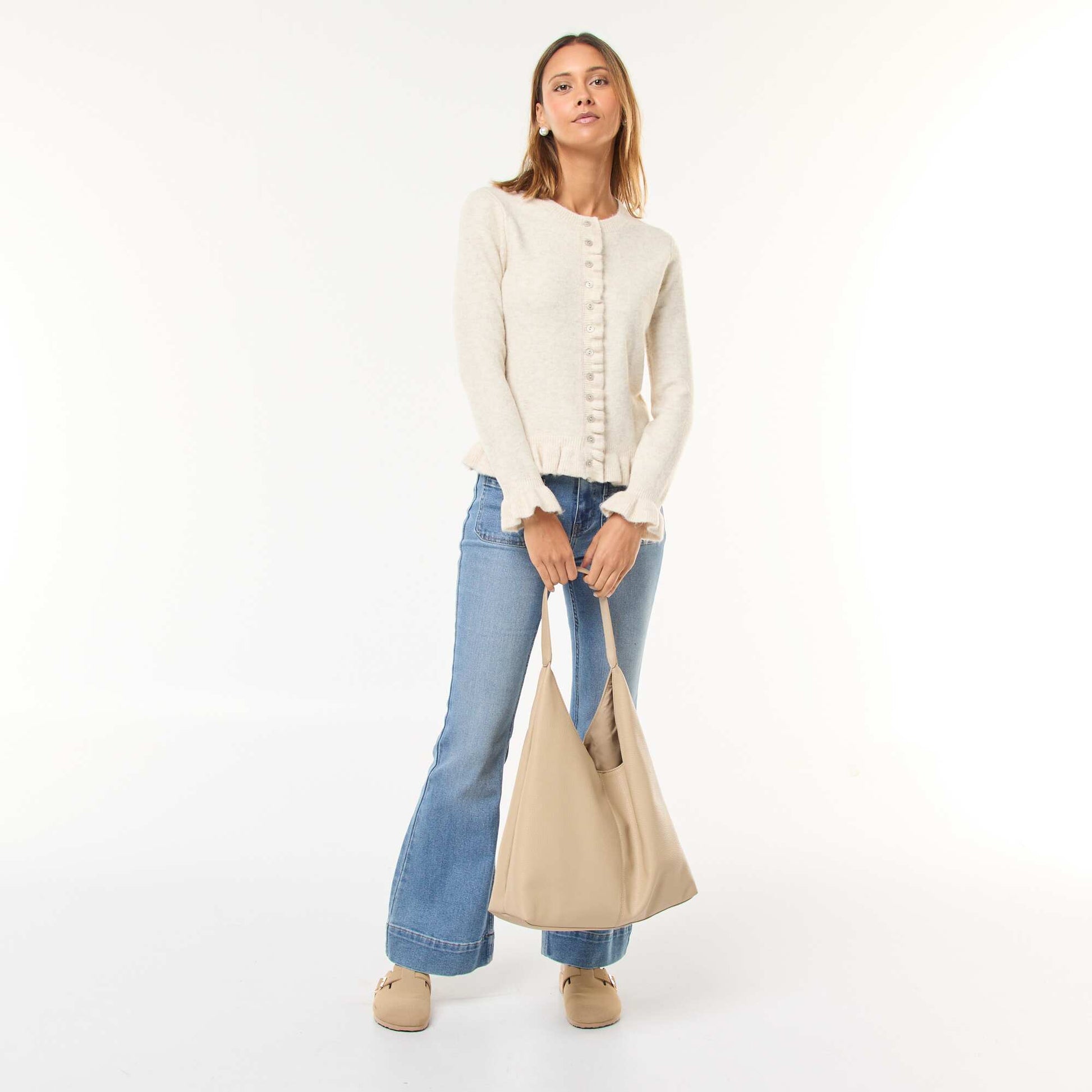 Gilet mouliné avec détails ondulés BEIGE