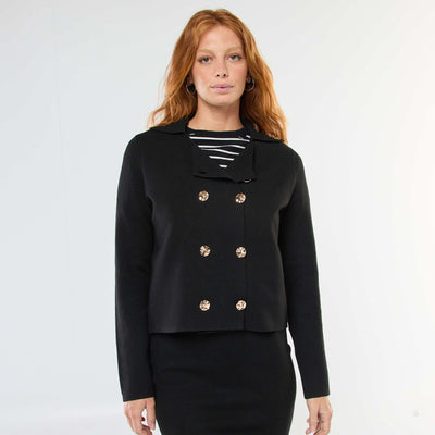 Gilet en tricot ottoman à double boutonnage NOIR