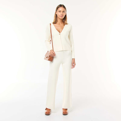 Pantalon large en tricot ottoman BLANC