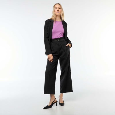 Pantalon city coupe large avec fine ceinture NOIR
