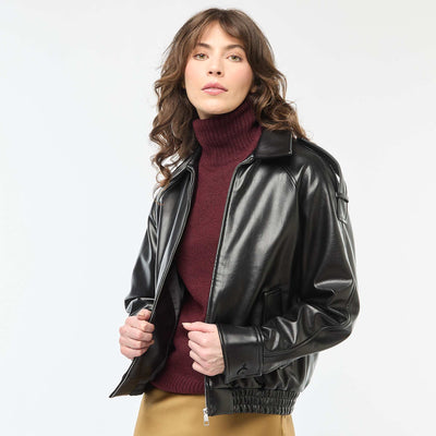 Blouson en simili avec ouverture zippée NOIR