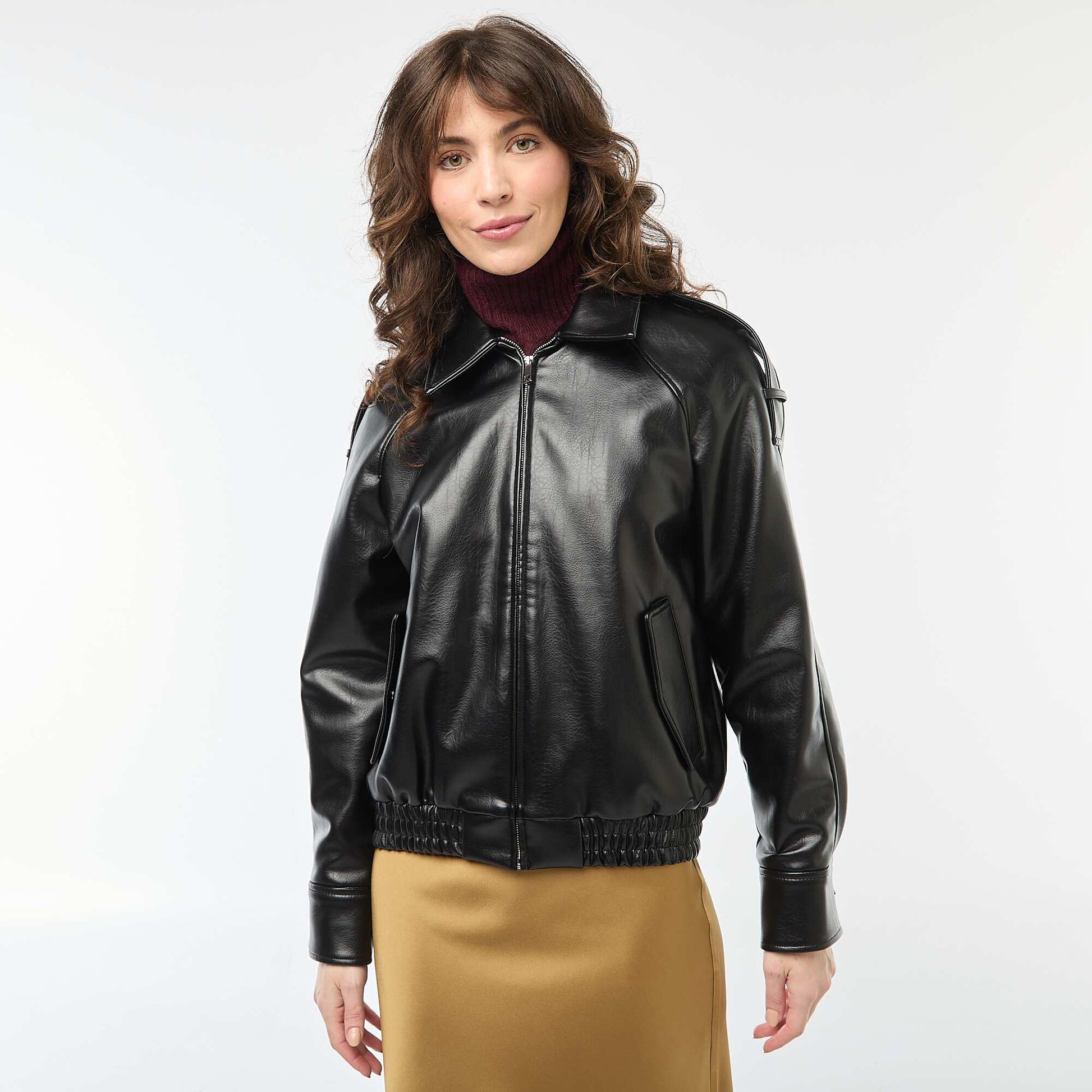 Blouson en simili avec ouverture zippée NOIR