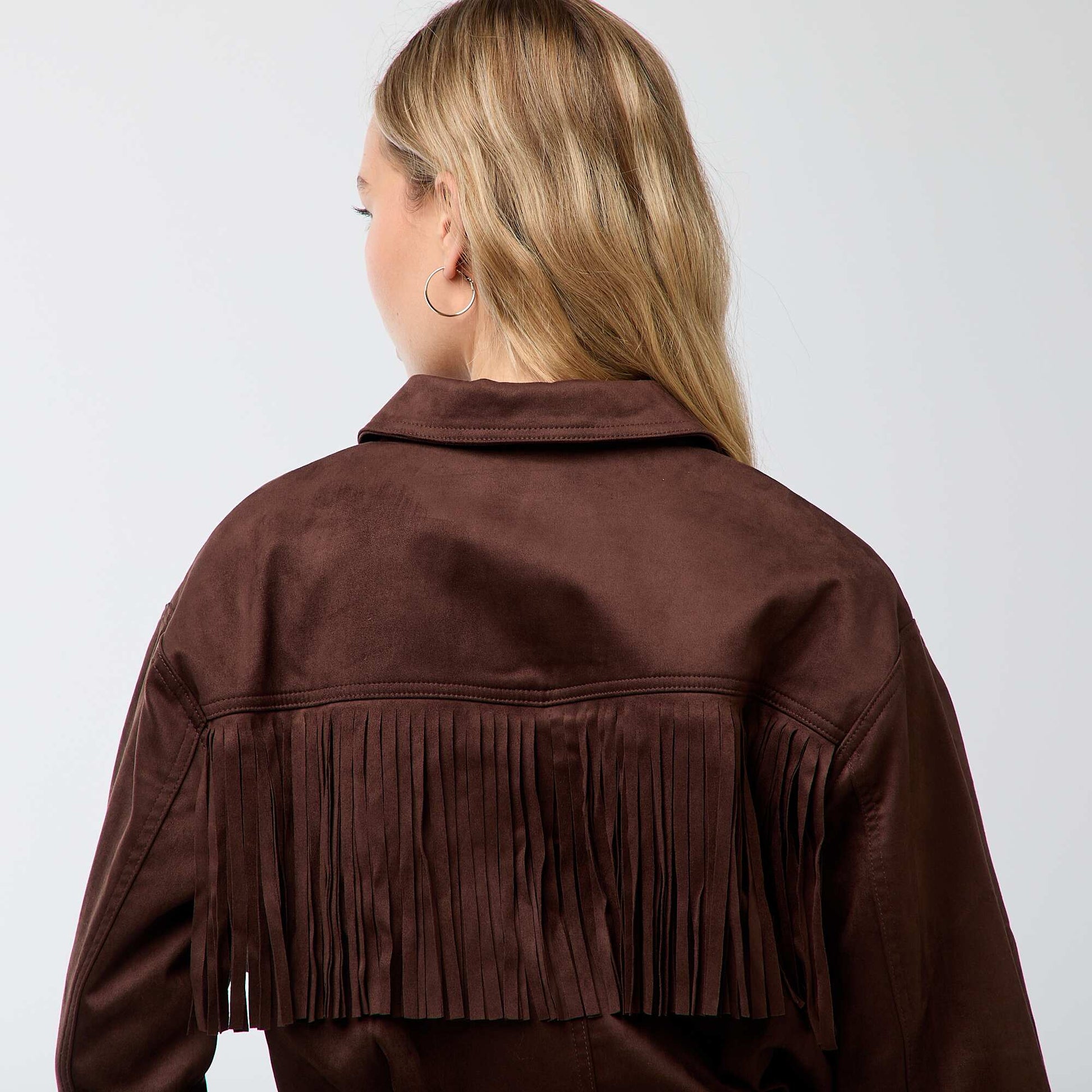 Veste en suédine avec franges coupe courte MARRON
