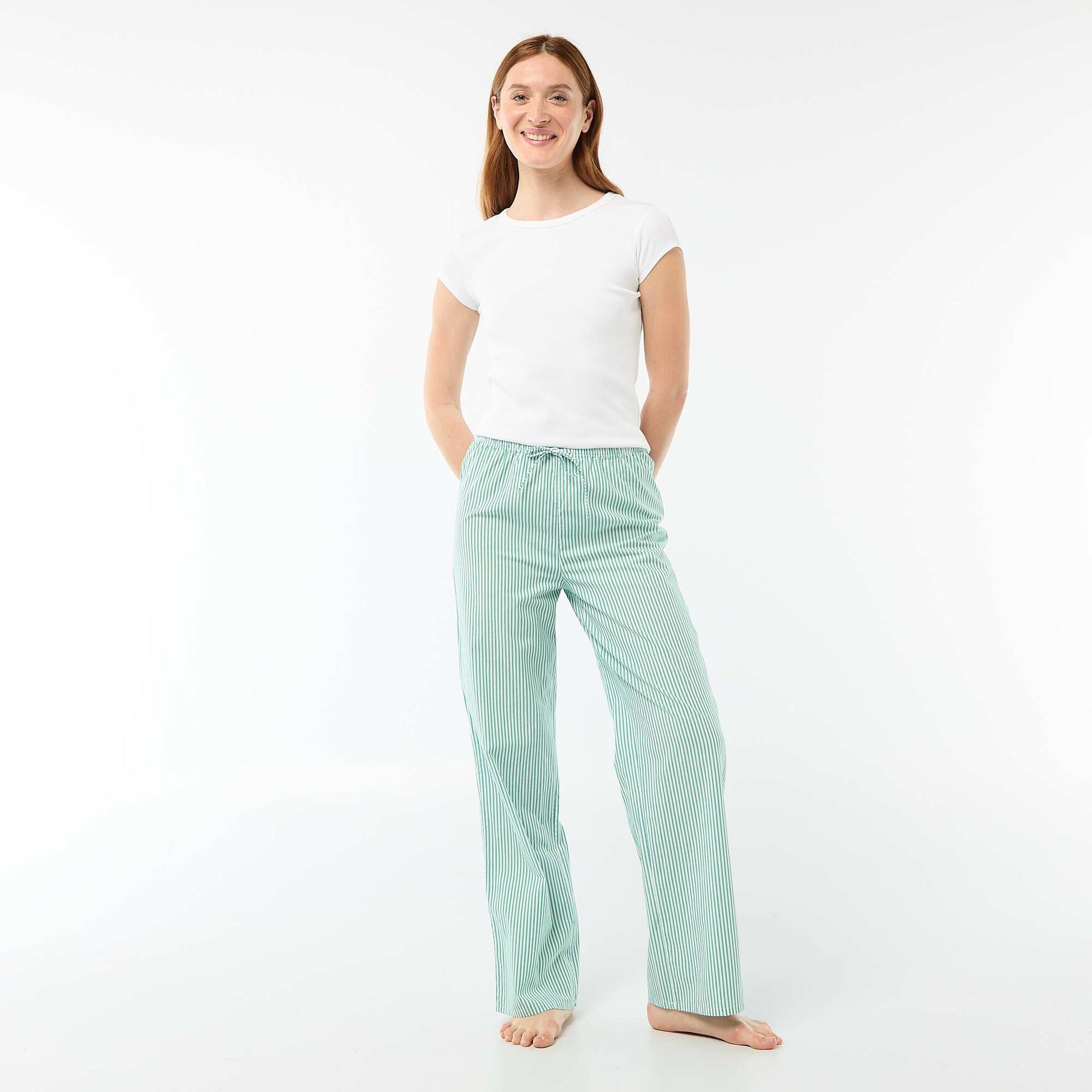 Pantalon de pyjama en popeline rayé VERT