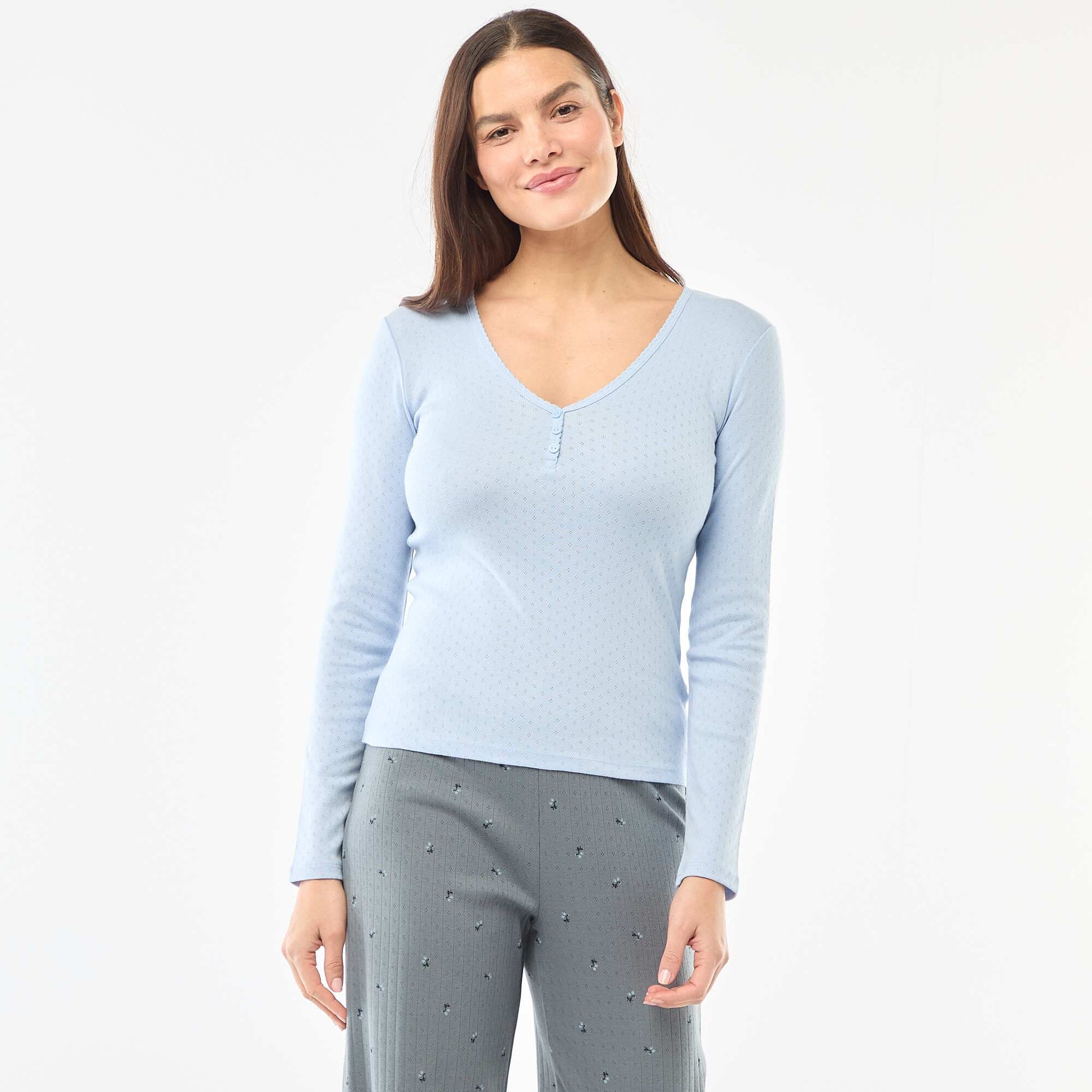 Tee-shirt de pyjama en maille pointelle BLEU