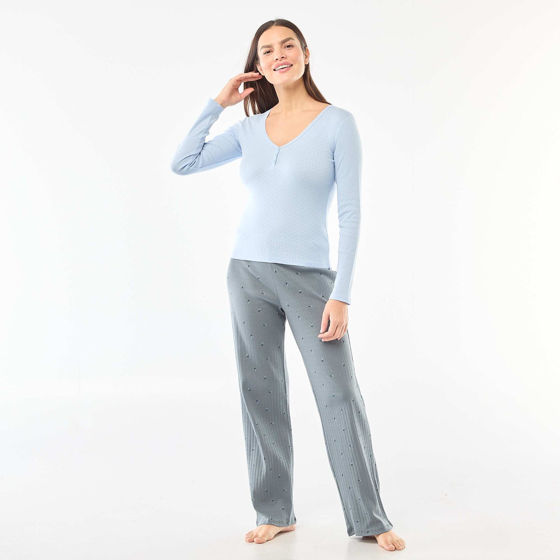 Tee-shirt de pyjama en maille pointelle BLEU