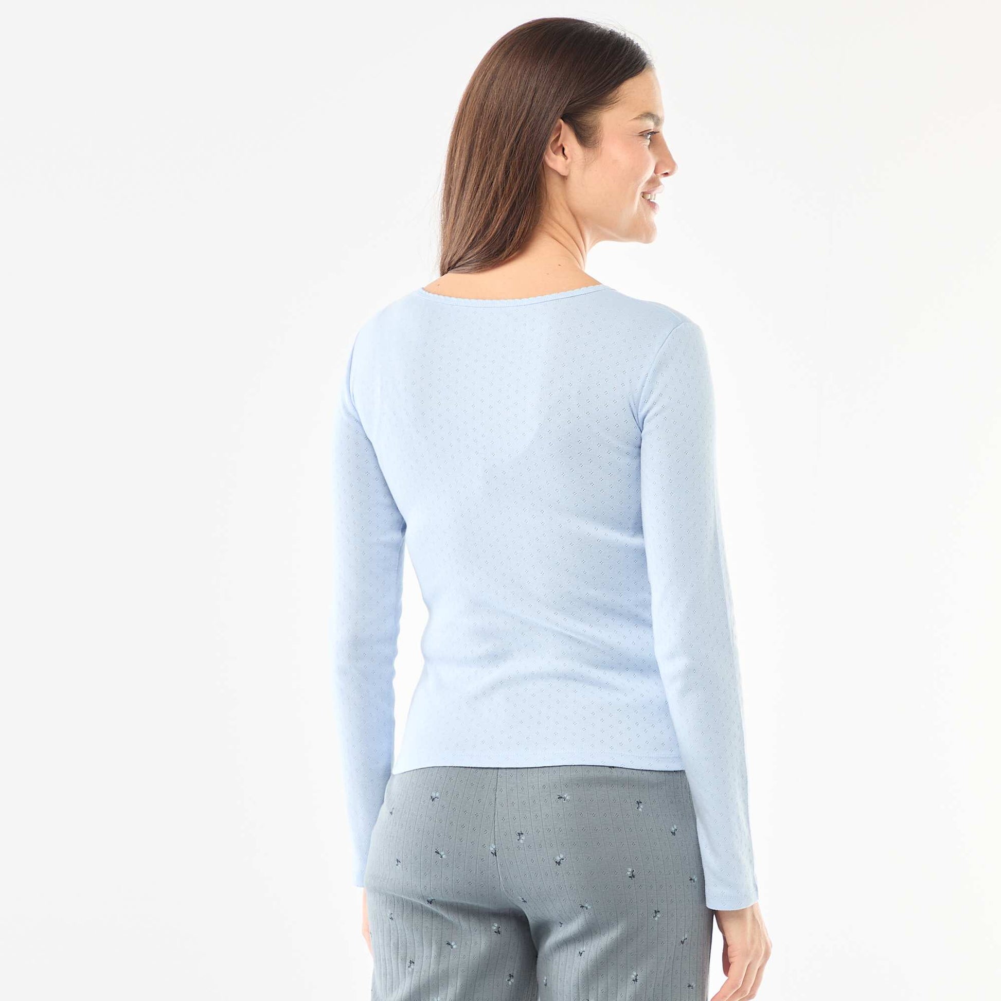 Tee-shirt de pyjama en maille pointelle BLEU