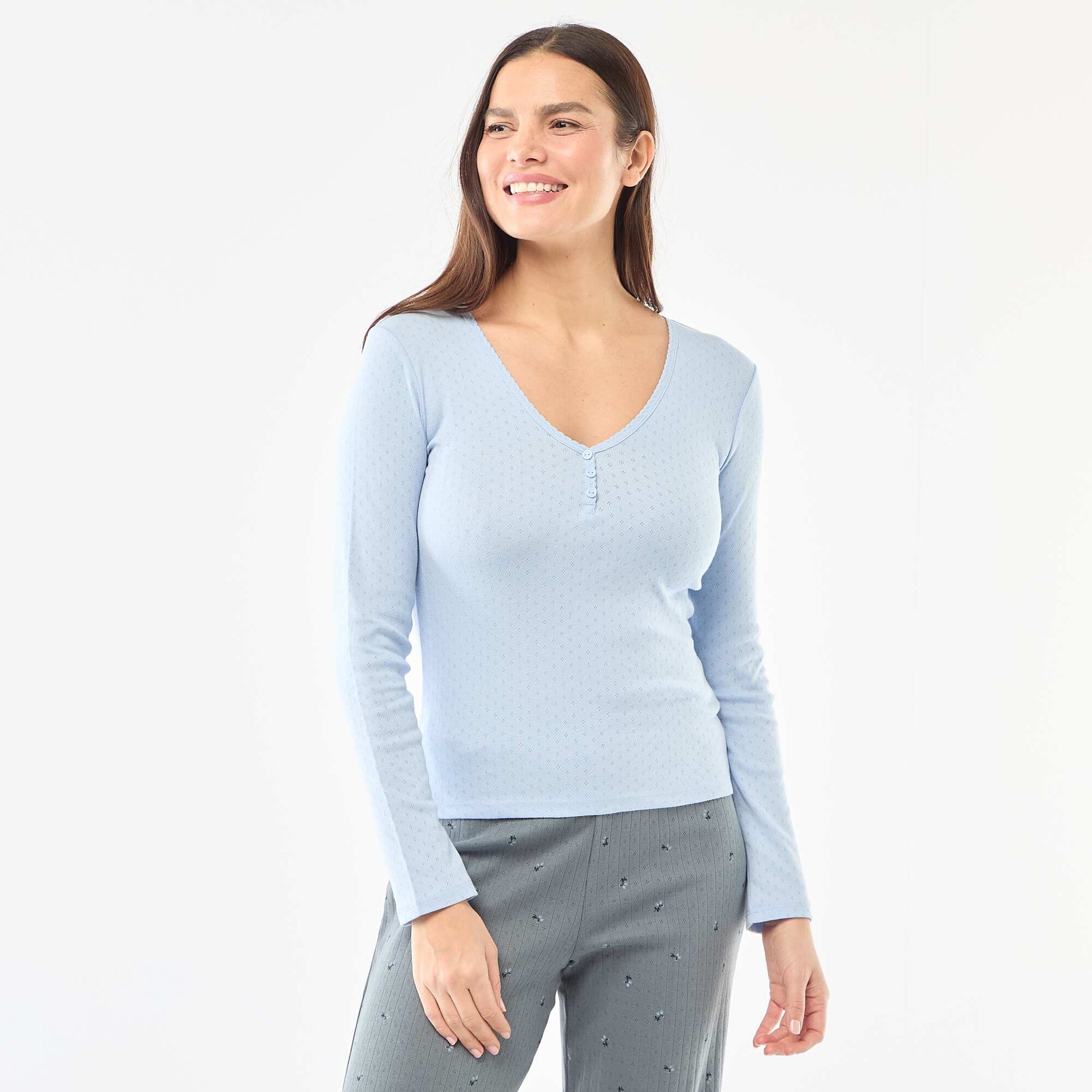 Tee-shirt de pyjama en maille pointelle BLEU