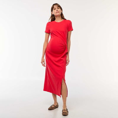 Robe de maternité longue moulante ROUGE
