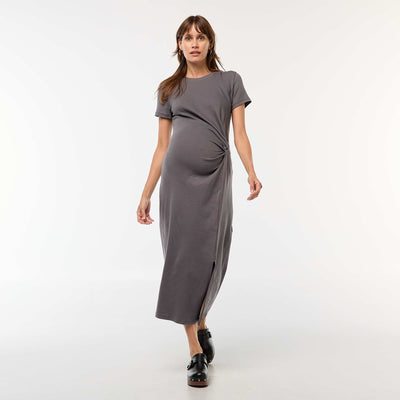 Robe de maternité longue moulante GRIS